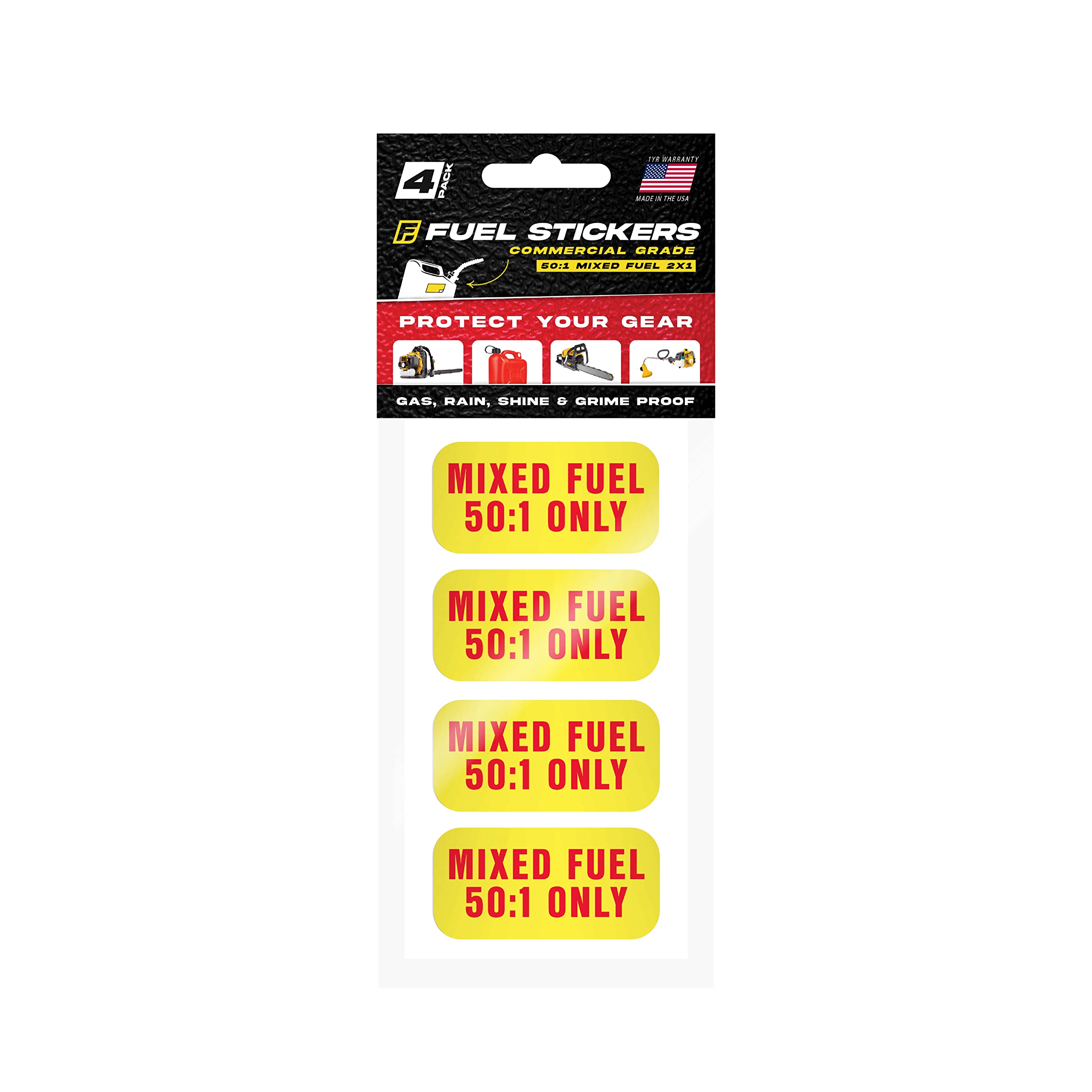 Mixed Fuel Stickers 50:1, 2 Cycle Label For Outdoor Fuel Power Equipment - Weather Proof, Extreme Stick, Commercial Grade Labels