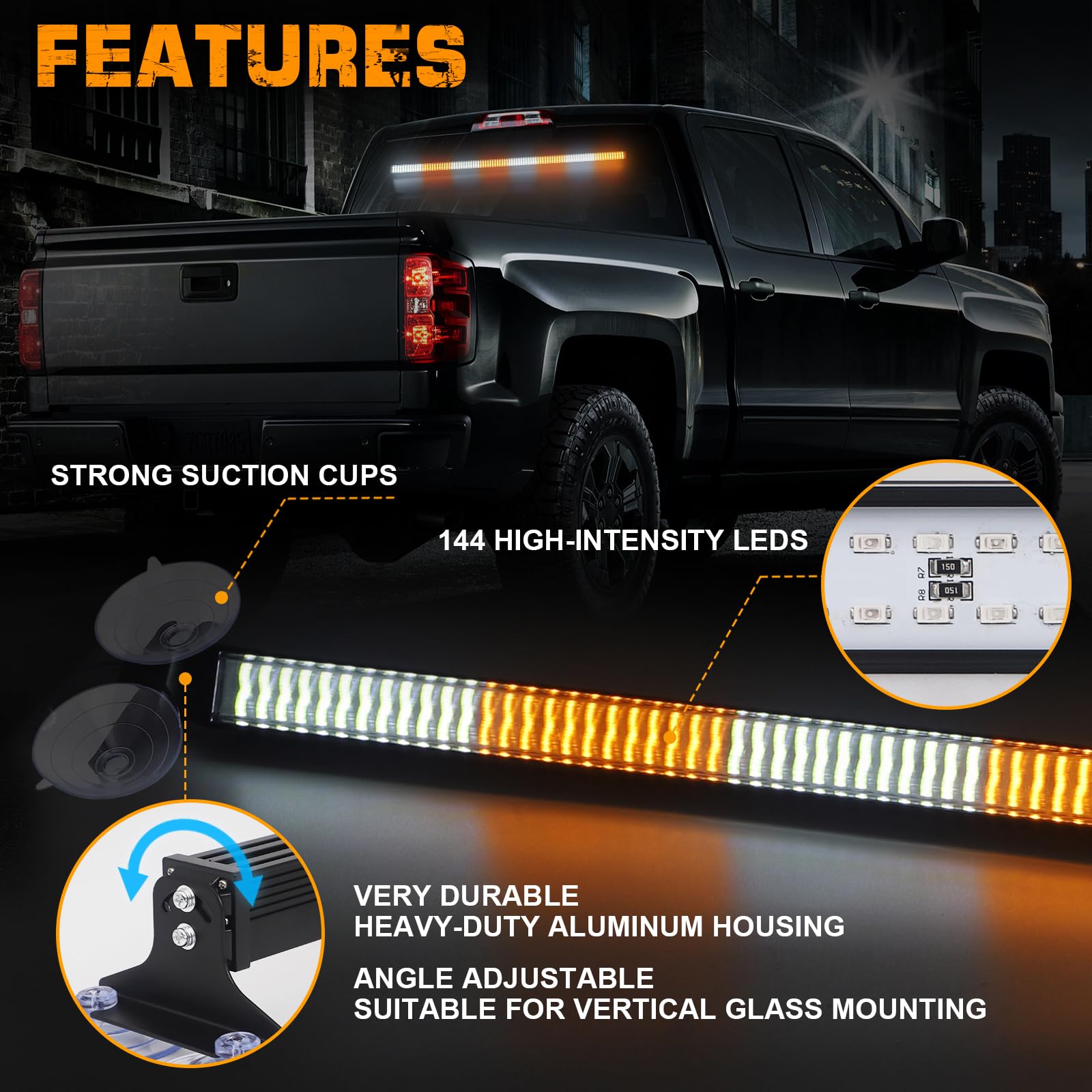 XRIDONSEN 35 Traffic Advisor Light Bar - 144 LED Amber/White Emergency Strobe Lights w/Directional Arrows for Trucks & Construction Vehicles