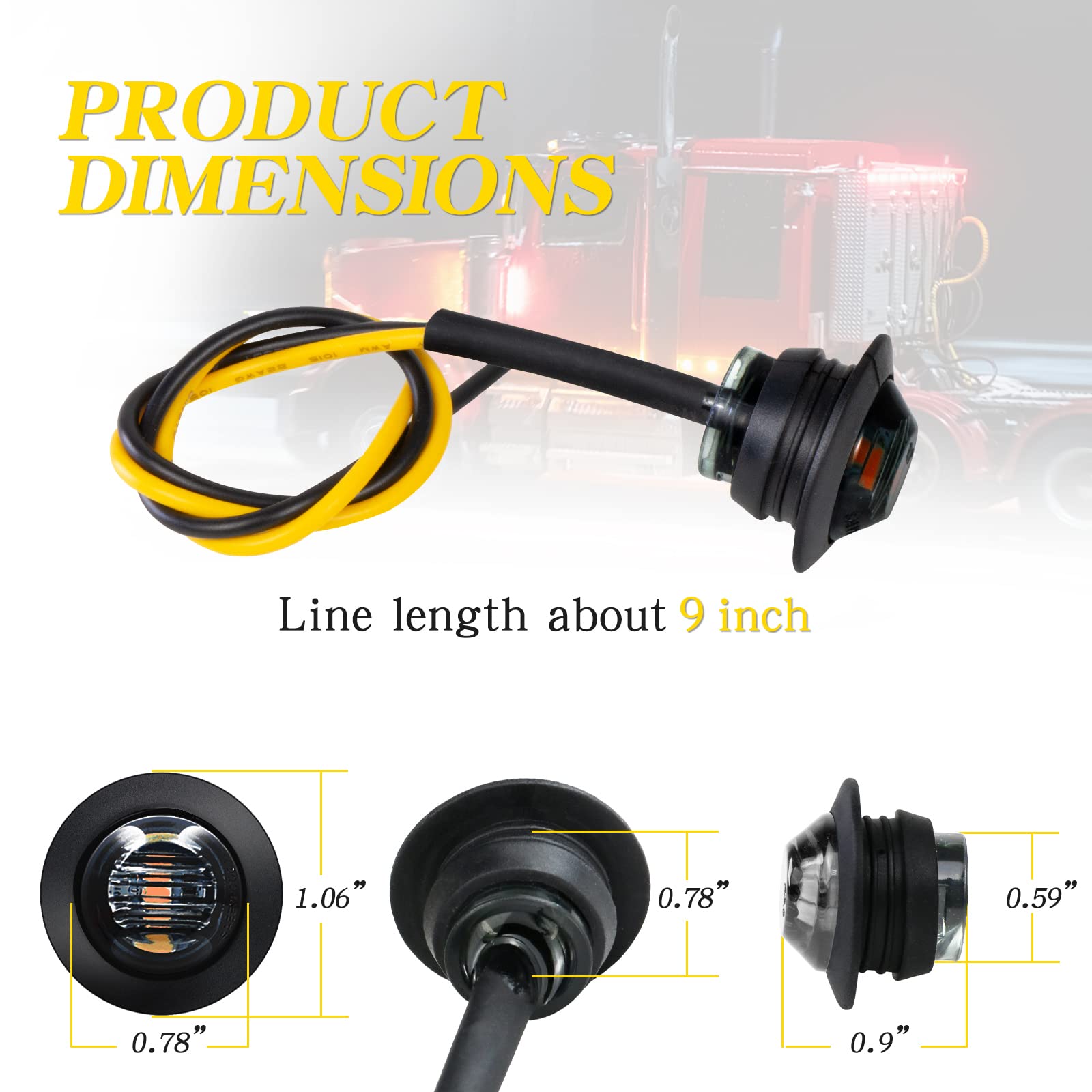 Keing 50X 3/4'' Inch Trailer Marker Lights Smoked Lens Amber 3 Led Trailer Side Marker Light Round Trailer Running Lights For Tr