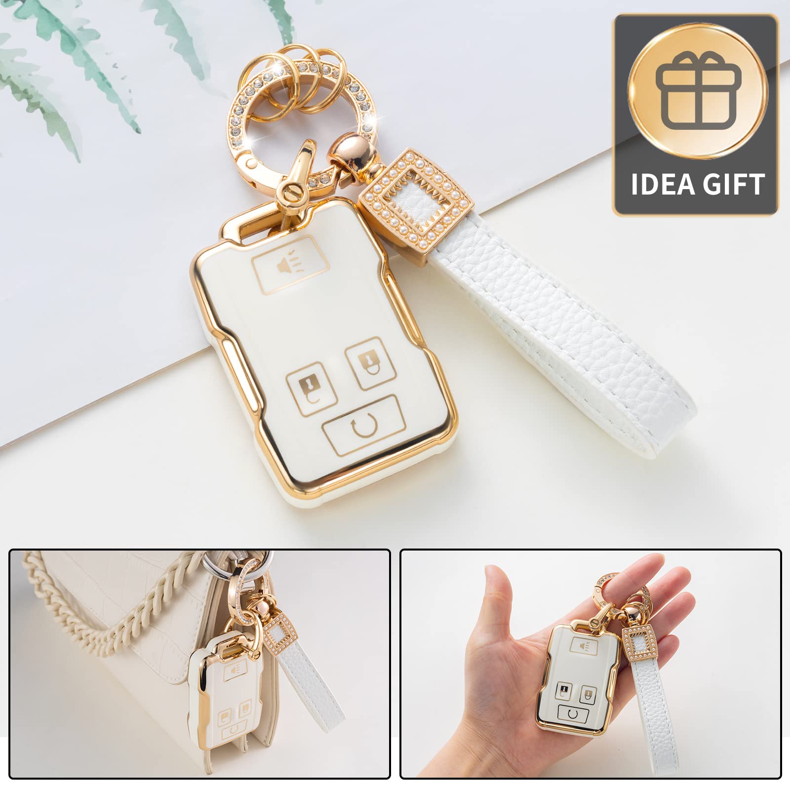 CACARLIKE for Chevy Silverado Key Fob Cover with Leather Lanyard, Car Key Fob Case Compatible with Chevrolet Chevy Silverado Sub