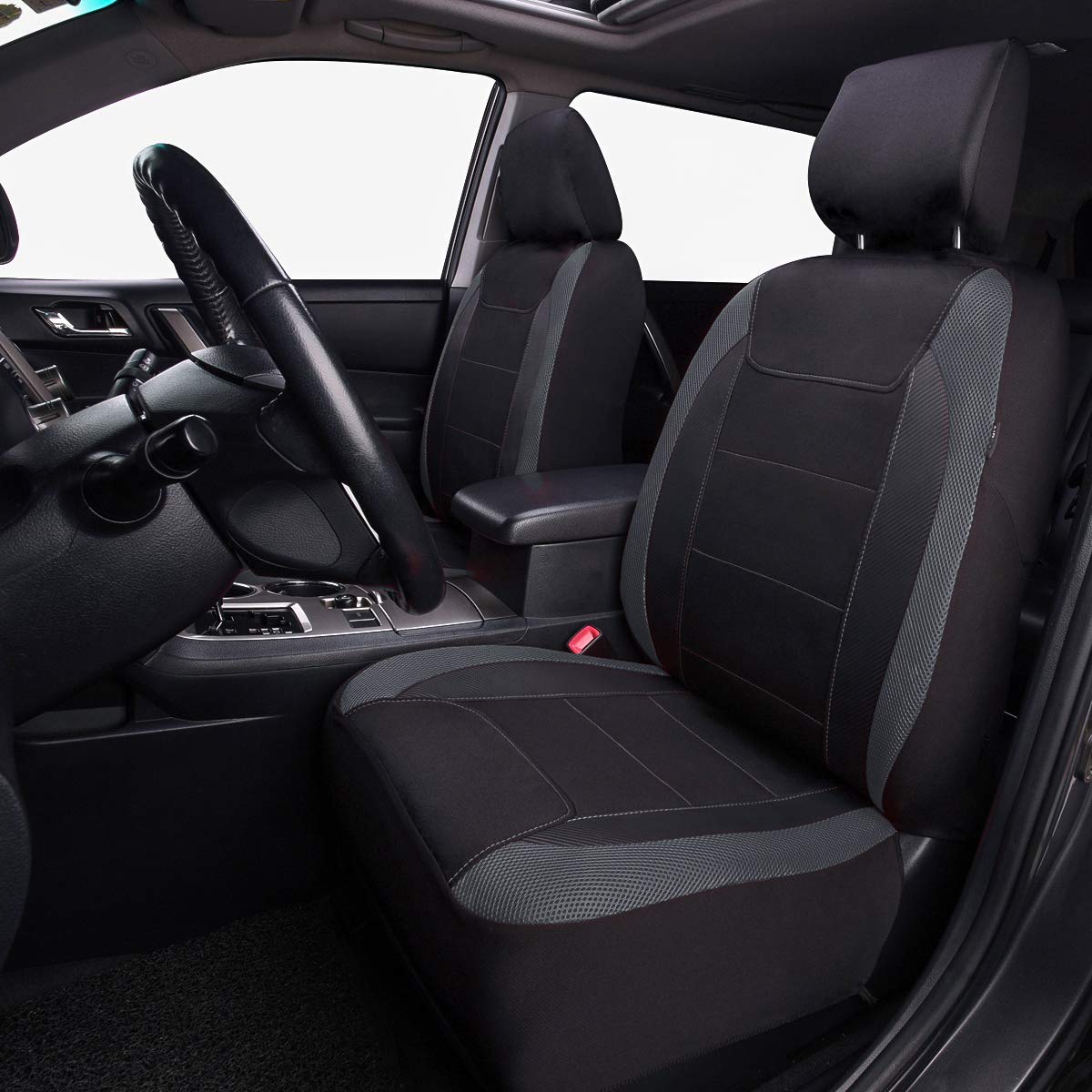 Flying Banner car seat Covers Quality Carbon Fiber Air Mesh Fabric Sport Low High Back Bucket Back Pocket Arm Rest (Full Set - L