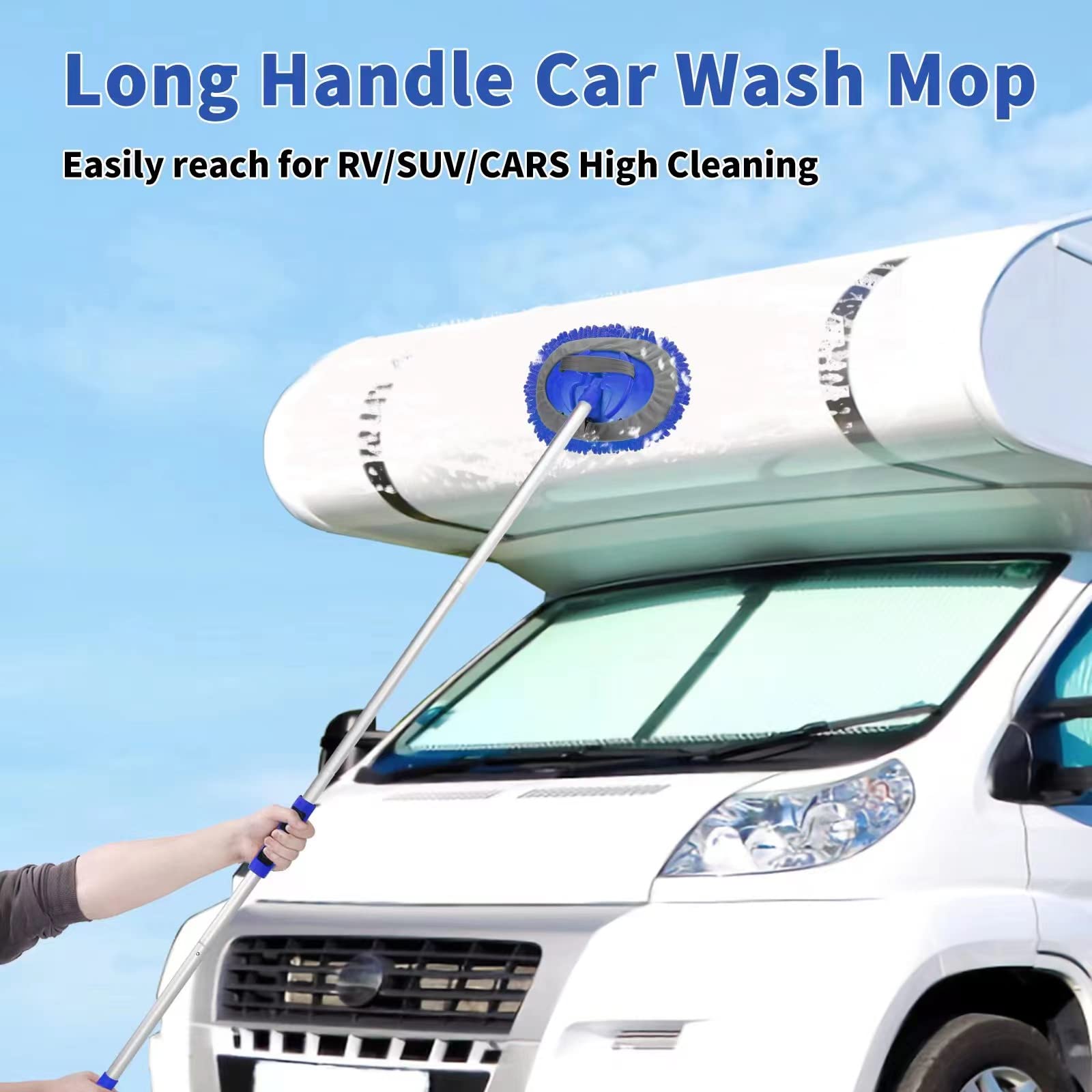 Wontolf 62'' Car Wash Brush With Long Handle Chenille Microfiber Car Wash Mop Mitt Car Cleaning Kit Windshield Window Squeegee C