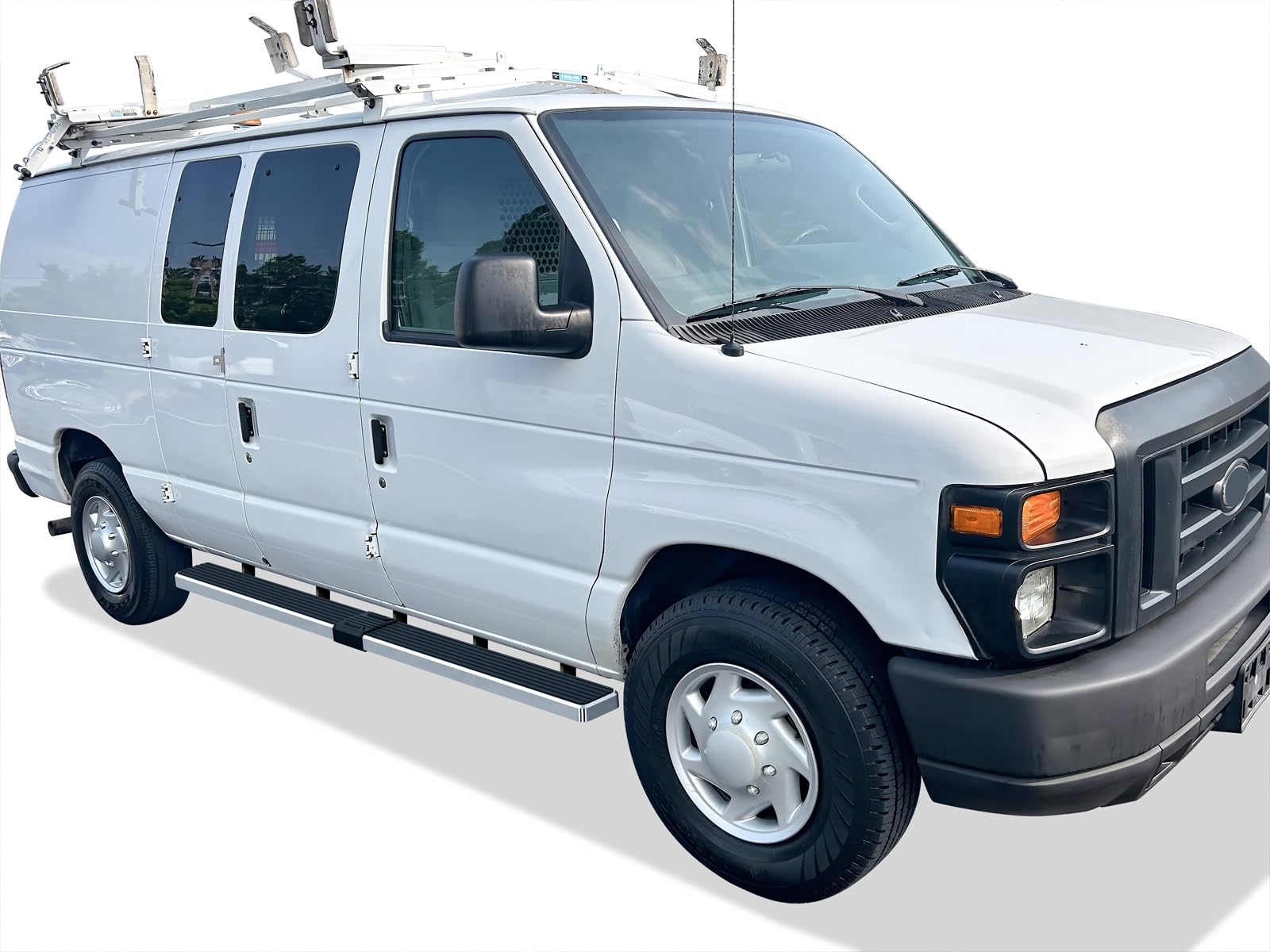 APS Running Boards 6 inches Silver Compatible with Ford Econoline 1999-2014 Full Size Van 3-Door 304 Stainless Steel (Side Steps