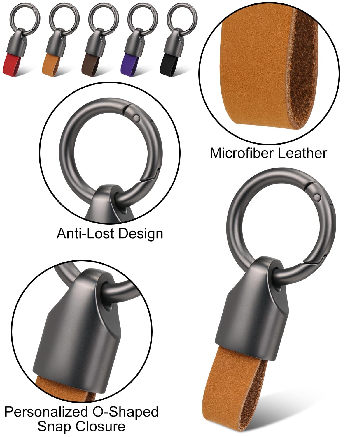 Whtawtaw Car Key Chain Ring Clip, Universal Detachable Leather Car Keychain, Small Key Fob Accessory With Keyrings Zinc Alloy Bu