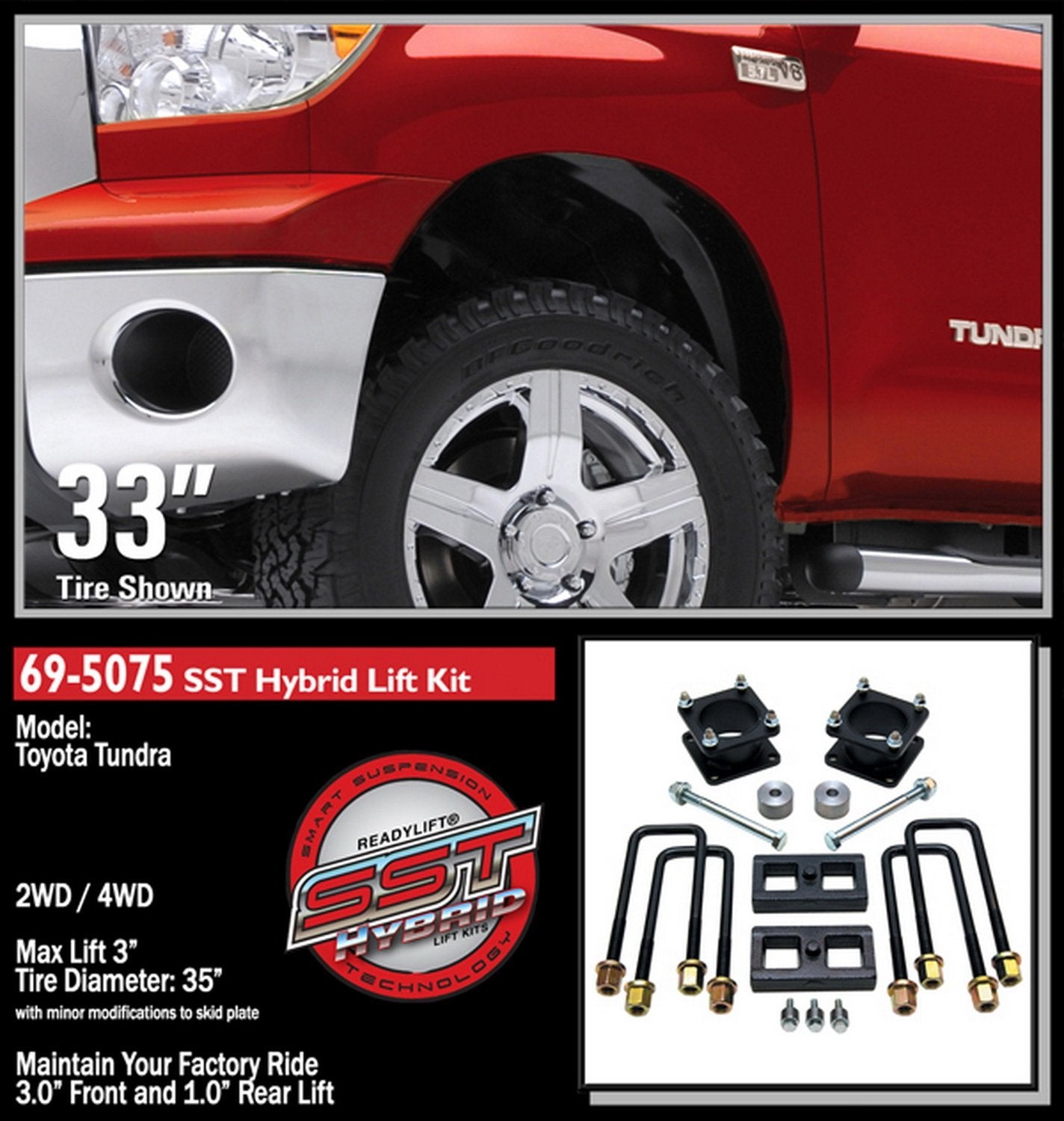 Readylift 69-5075 2.4'' Front Leveling Kit - Toyota Tundra, For Tires Up To 35''