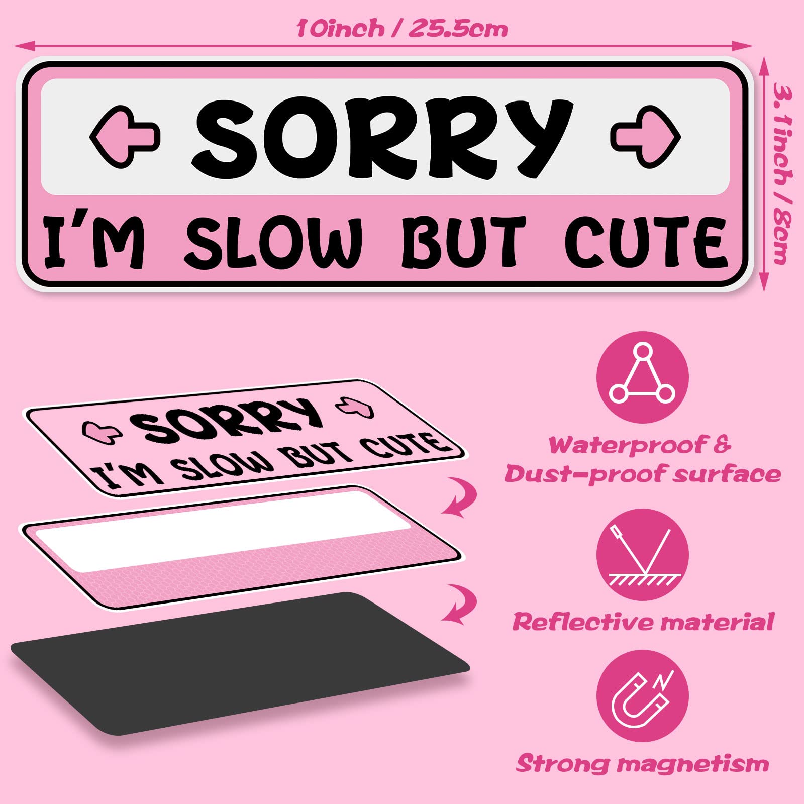 3 Pcs Car New Driver Magnet Sorry I'M Slow But Cute Stickers Student Driver Magnet Car Signs For The Novice Or Beginner Safety Sign Bumper Magnet Car Vehicle Reflective Sign Sticker For New Drivers
