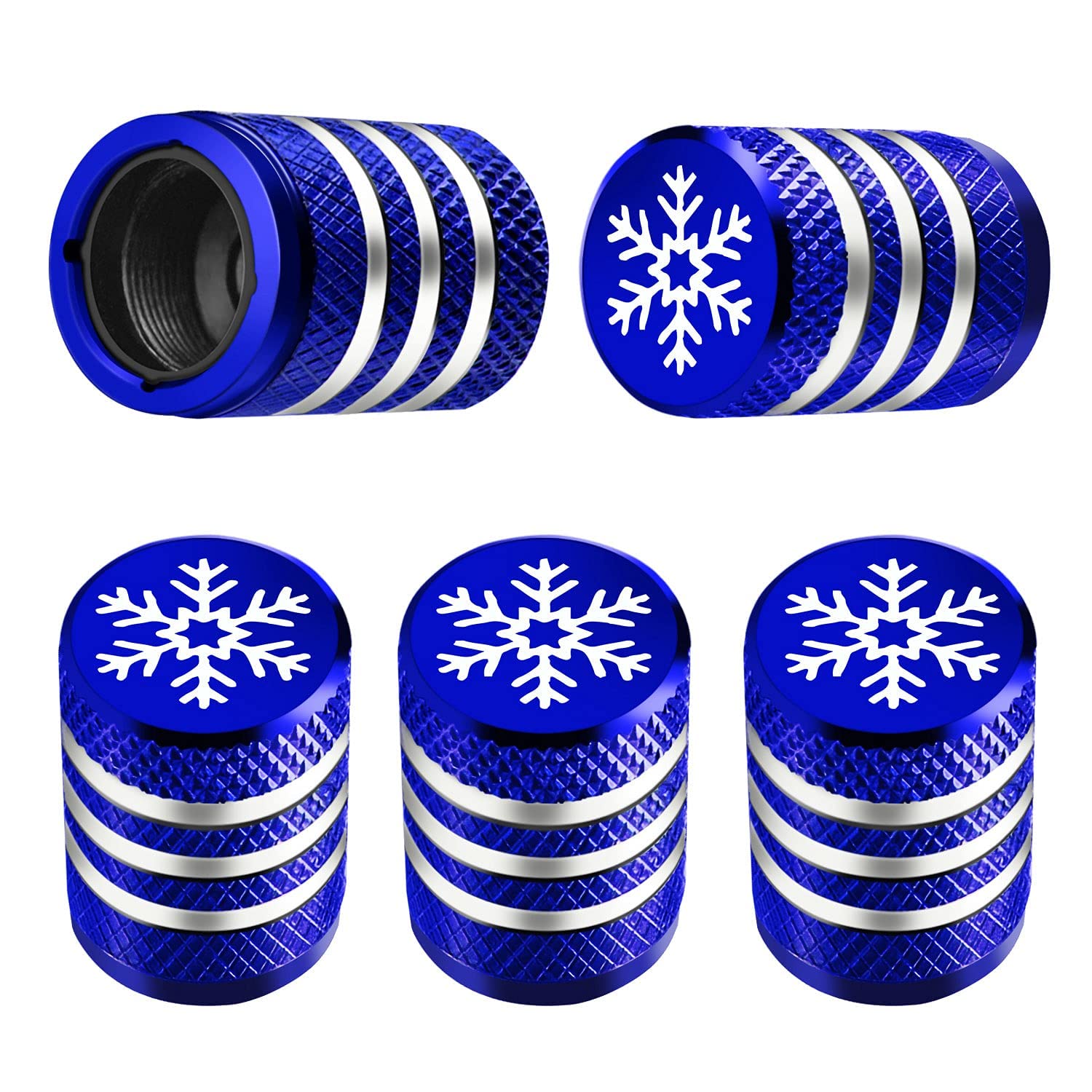 Tire Valve Stem Cap Cover - (5 Pack) Tire Air Caps Metal With Plastic Liner Corrosion Resistant Leak-Proof Snow Snowflake For Car Motorcycle Bike Blue