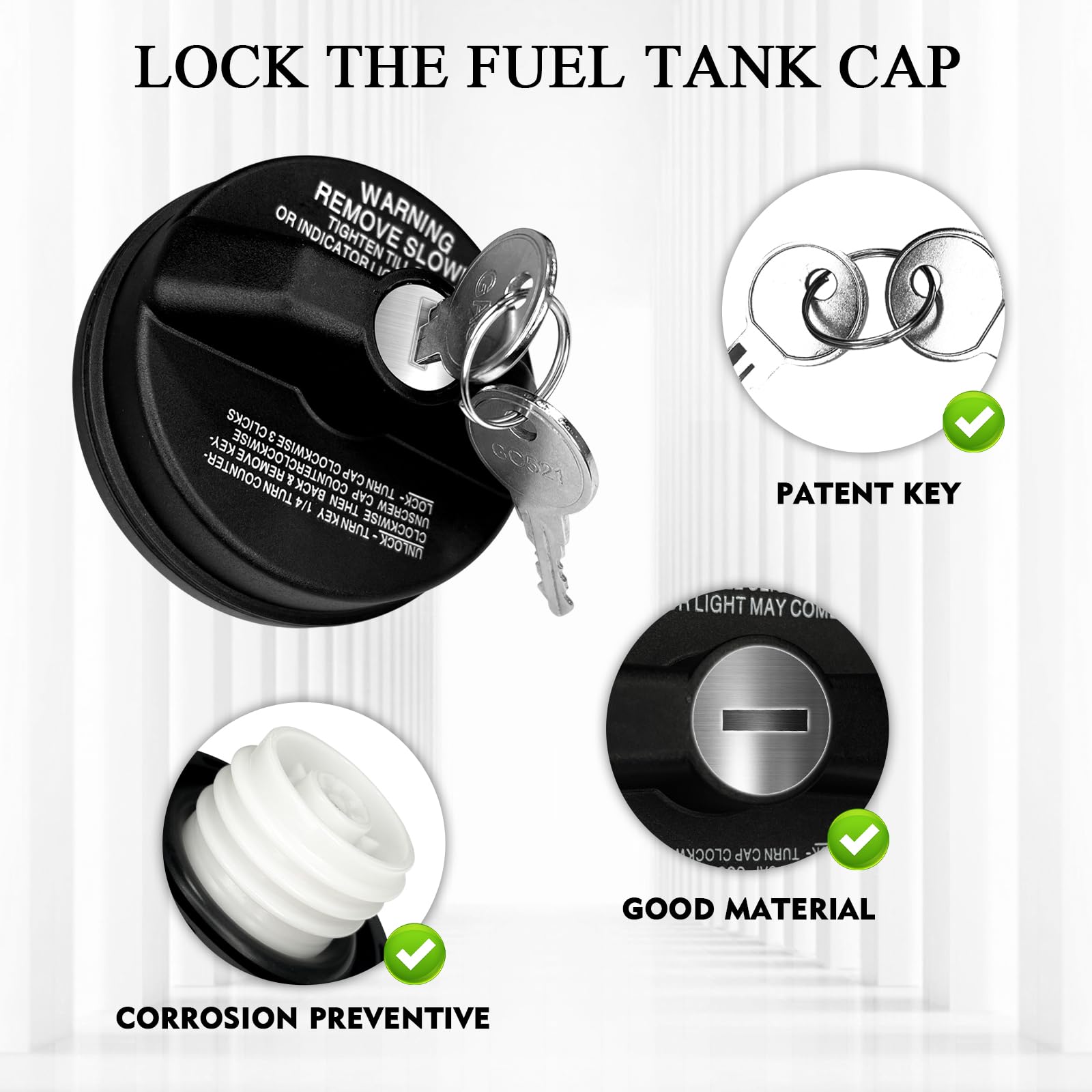 Qboonpt Locking Gas Cap, Fuel Gas Tank Cover Locked Compatible With Toyota 4Runner, Chevy Silverado Camaro, Honda Nissan Gmc Mazda Buick And More, Replace #10504 77300-47020 (Black)