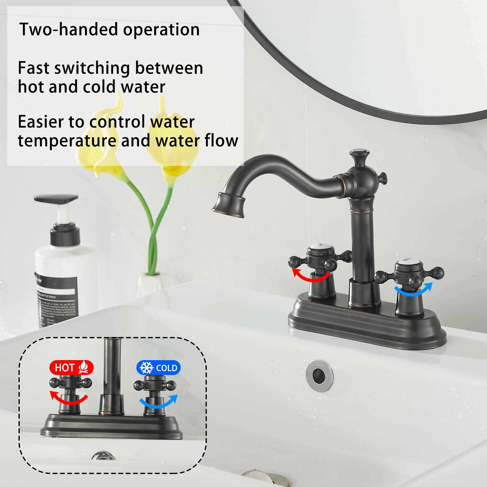 Ggstudy Bathroom Faucet Oil Rubbed Bronze 2 Handles 4 Inches Centerset Rv Vanity With Drain Assembly And Supply Hose