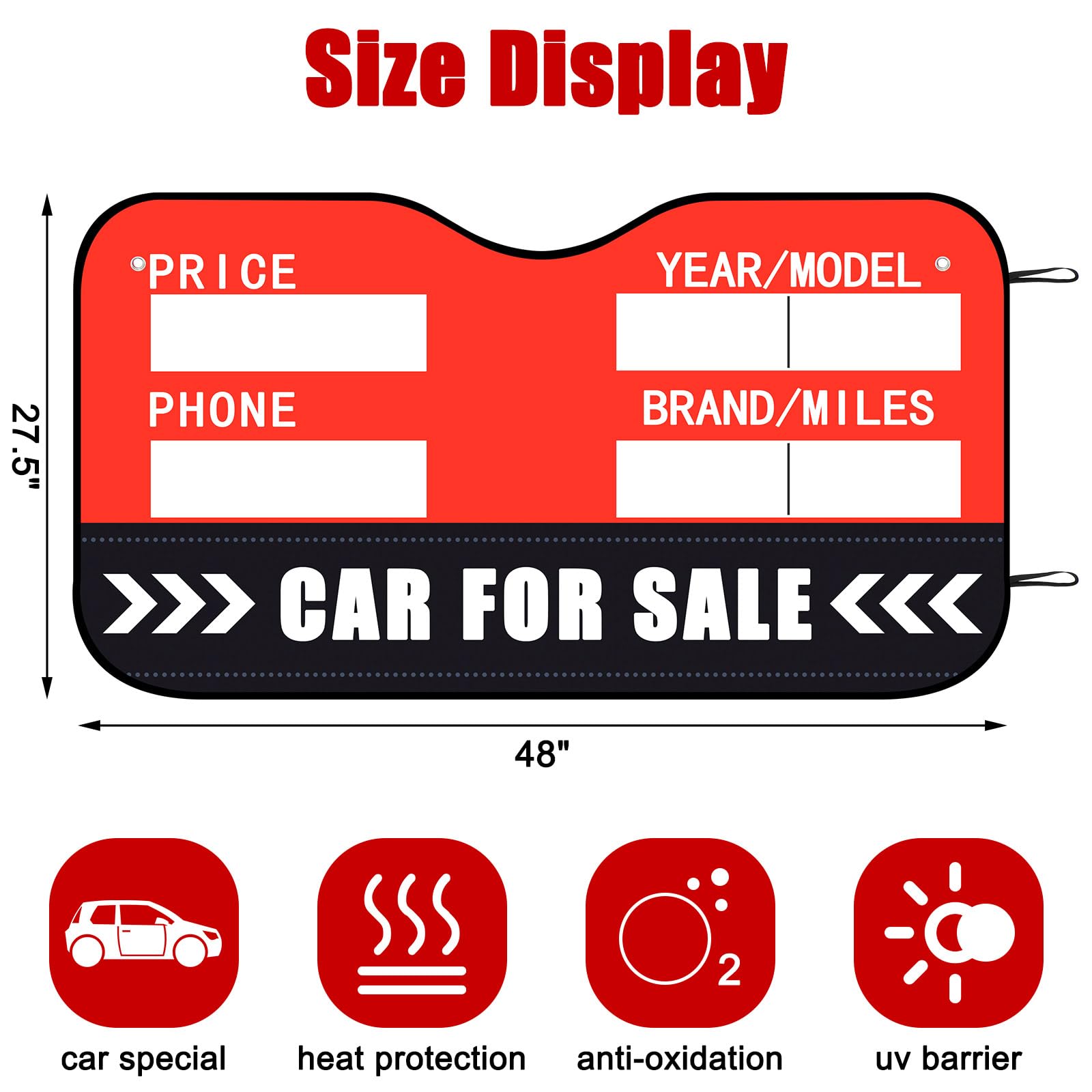 Jingmore for Sale Sign for Vehicle Windshield Sun Shade Quickly Sell Your Car or Truck Foldable Car Front Window Sunshade for Su