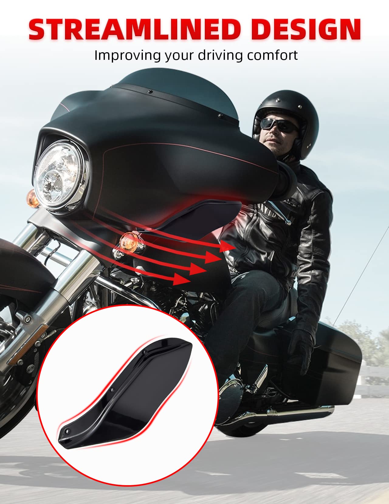Amazicha Black Fairing Air Deflectors Side Wings Windshield Side Cover Shield Compatible For Harley Davidson Street Glide Electra Glide Tri Glide 1996-2013