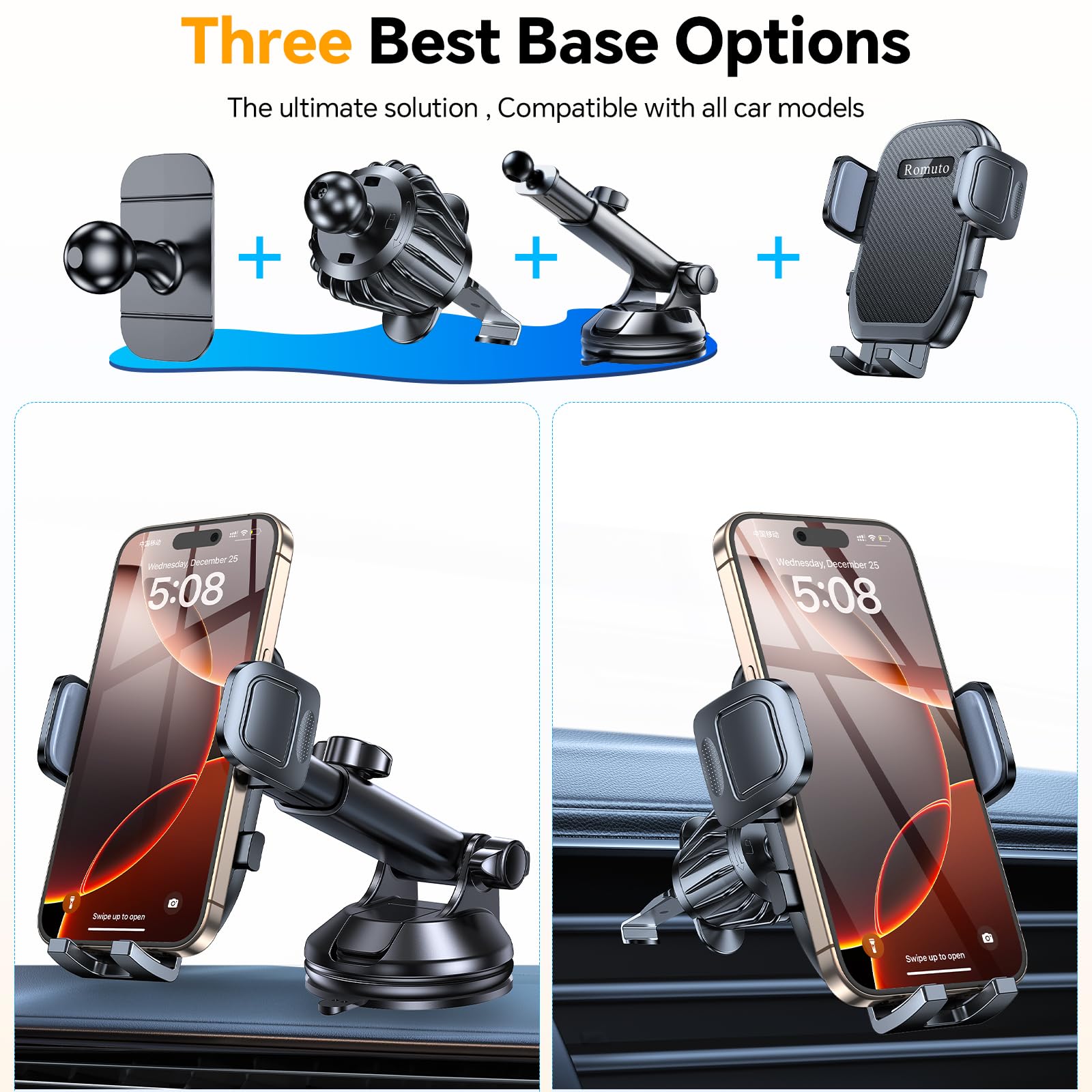 Car Phone Holder Mount?Windshield+Vent+Dash?Suction Cup Phone Holders for Your Car Phone Mount, Cell Phone Car Mount for Truck S