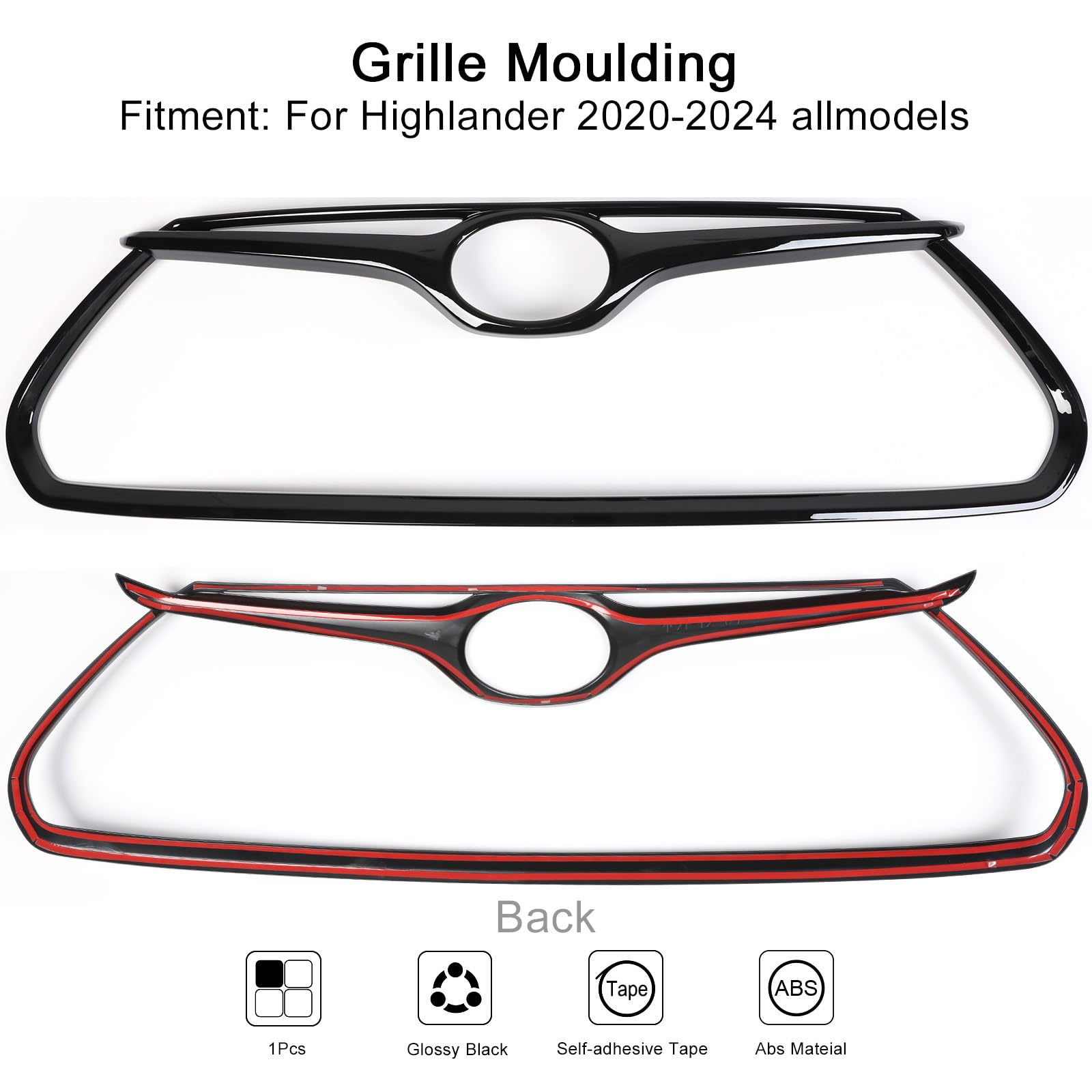 for Toyota Highlander Grille Mesh Cover Trims, Sporty Updated Luxury Front Grille Frame for Highlander 2025 2024 2023 2022 2021