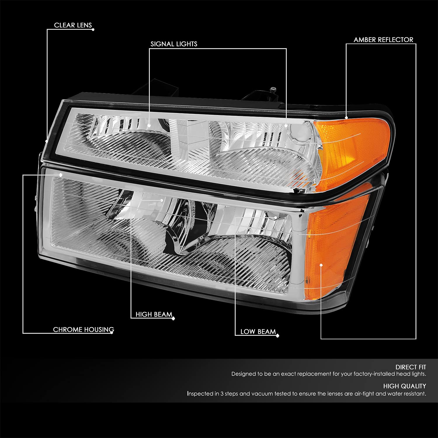 Dna Motoring Hl-Oh-Ccol044P-Ch-Am Chrome Housing Amber Corner Headlights Bumper Lights Compatible With 04-12 Colorado/Canyon / 0