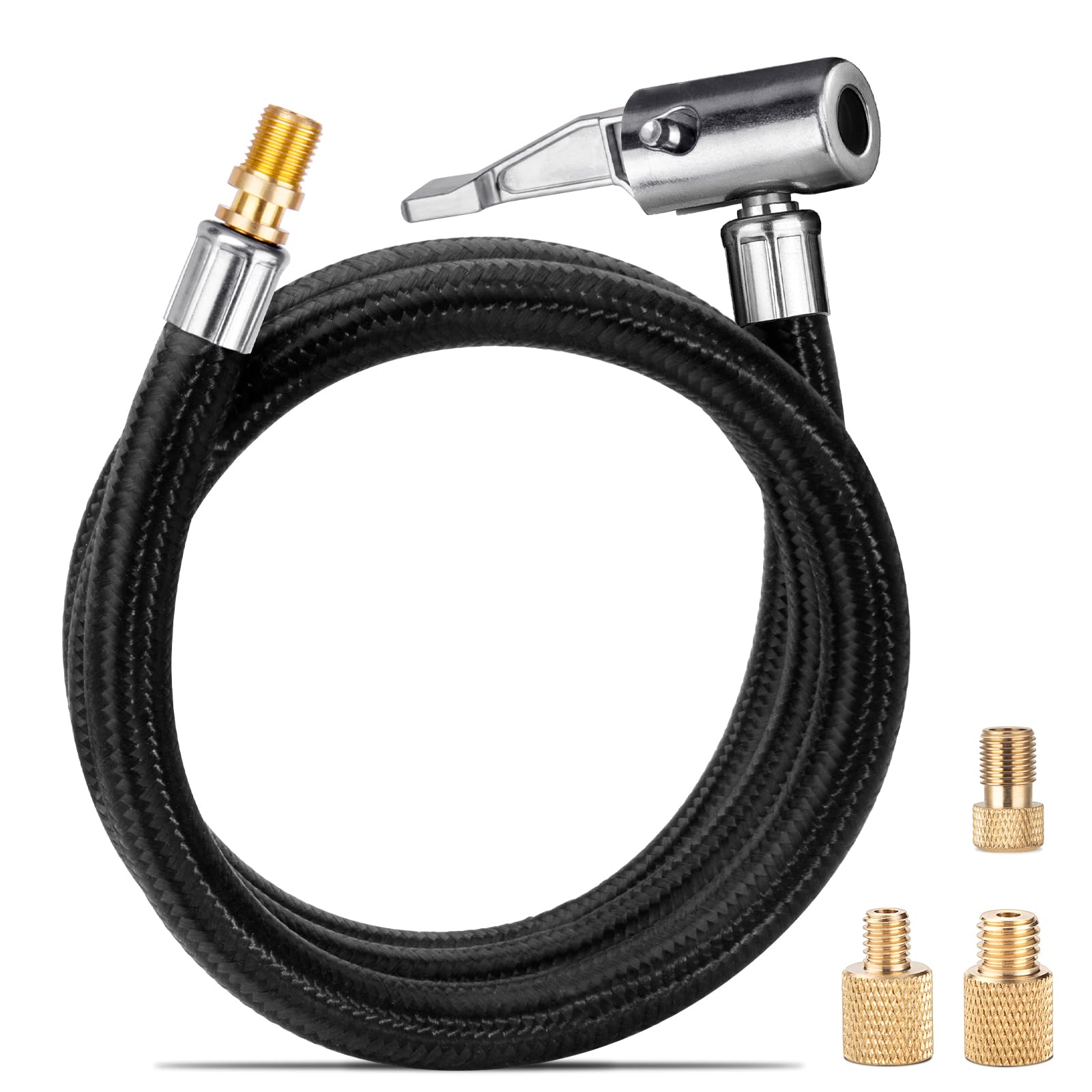 LUMITECO 31'' Upgraded Lengthened Tire Inflator Hose Adapter &Converting Nuts, Lock On Air Chuck with Hose and Tire Schrader Val