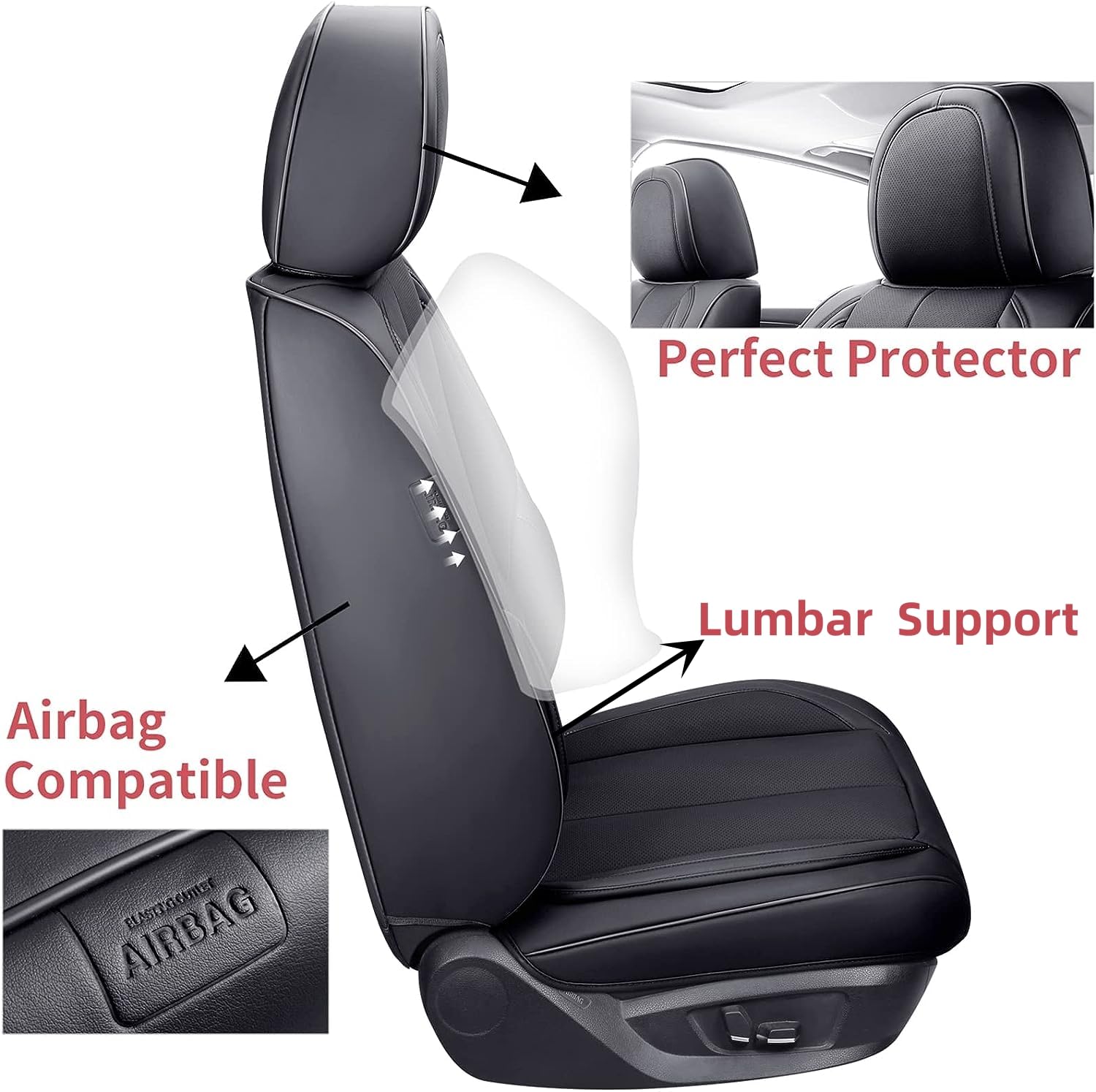 Coverado Car Seat Covers Full Set, Seat Covers For Cars, Black Car Seat Cover, Car Seat Protector Waterproof, Nappa Leather Car Seat Cushion, Car Seat Covers Front Seats And Back Fit For Most Cars