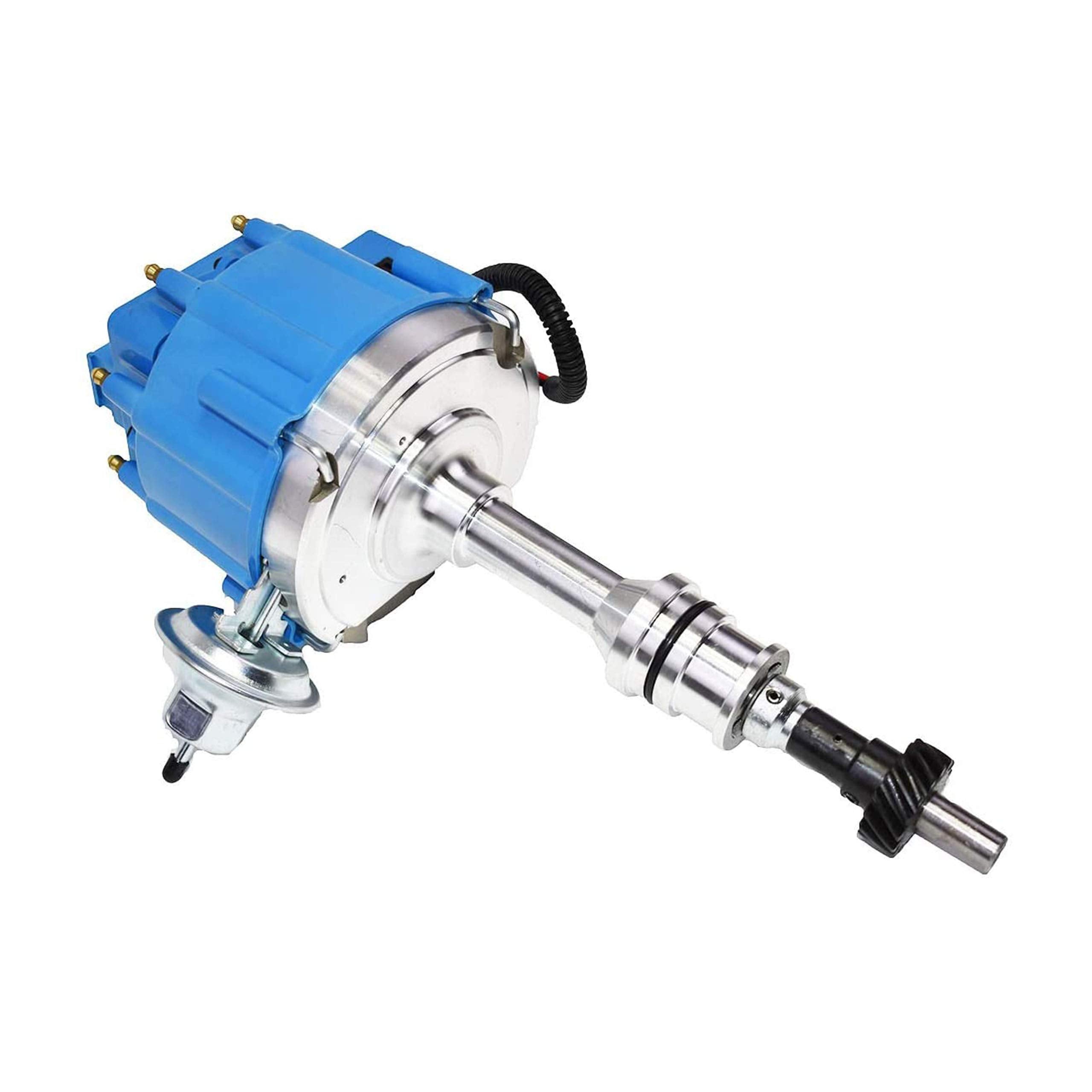 A-Team Performance - HEI Complete Distributor 65K-Volt Coil, 8 Cylinders - Compatible with BBF Big Block Ford 351C 351M 400M 429 460 - One Wire Installation Blue Cap