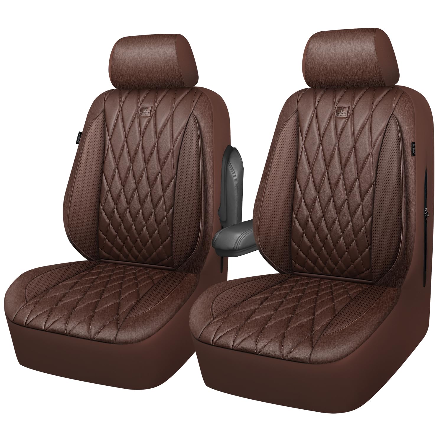 Car Pass Piping Luxury Faux Pu Leather Two Front Car Seat Covers, Waterproof Anti Slip Seat Covers Compatible With Front Seat Ar
