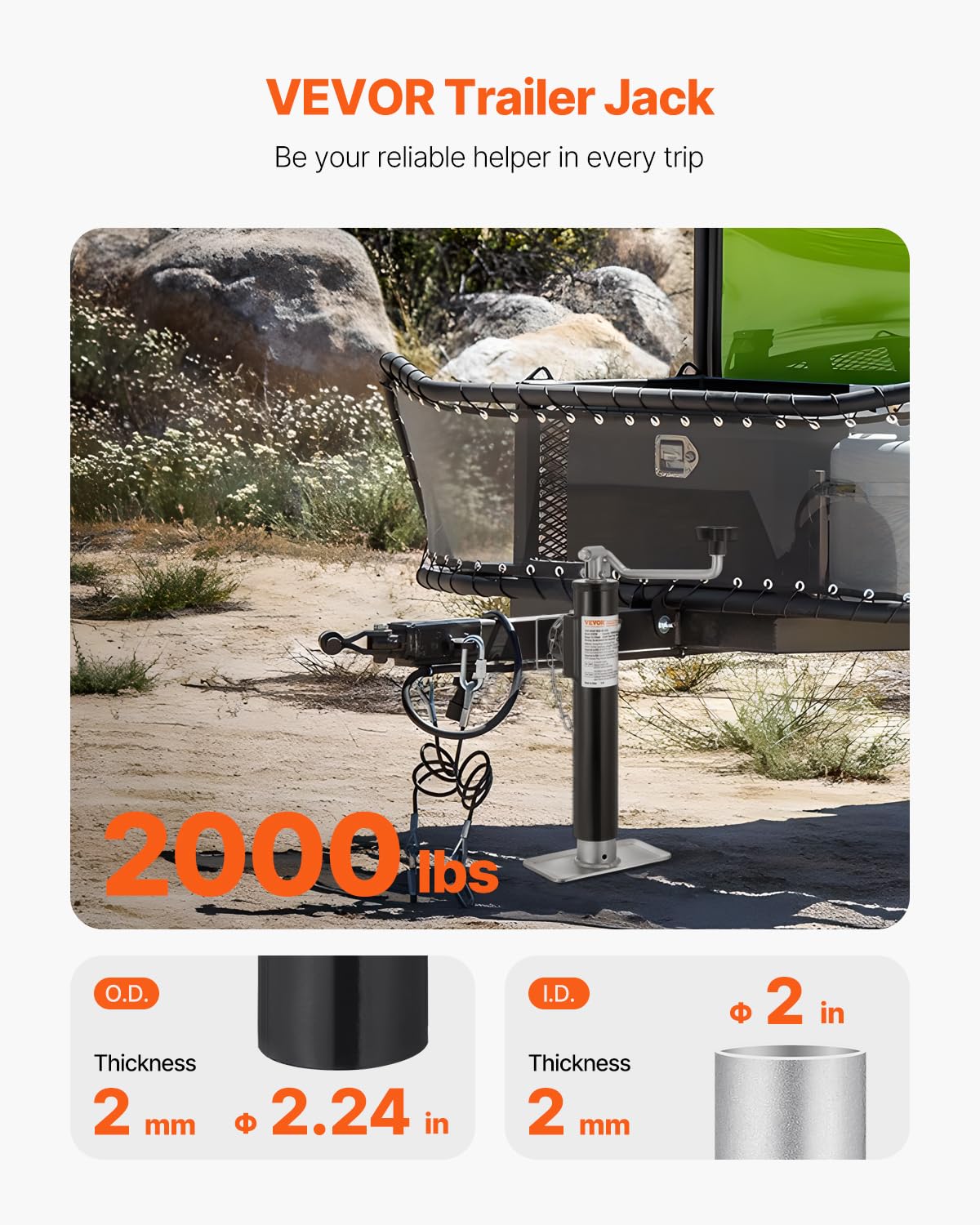 VEVOR Trailer Jack, 2000 lbs Dynamic Load Capacity, Weld-on Pipe-Mount Swivel, 10 Lift Stand With Handle for RV, Horse, Utilit