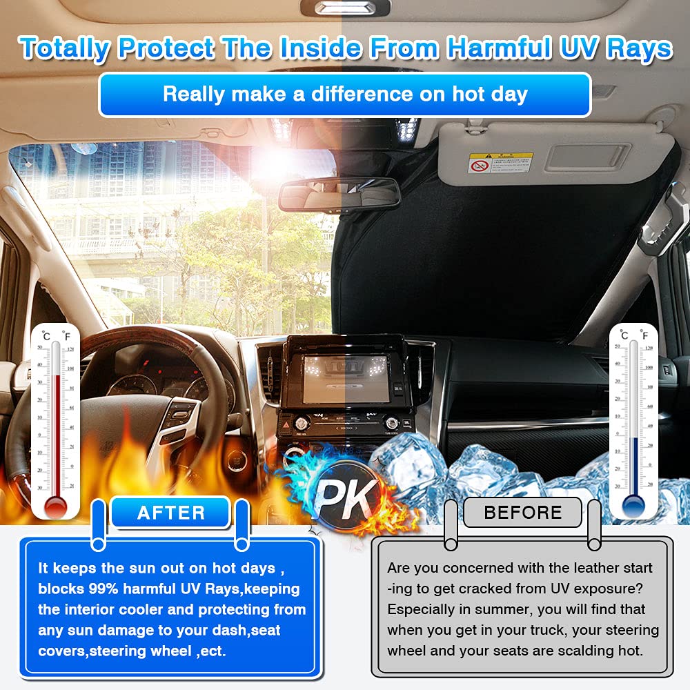 T Tgbros Windshield Sun Shade Custom Fit For 2022-2023 2024 2025 Nissan Frontier Accessories Foldable Sun Shield Reflective Poly