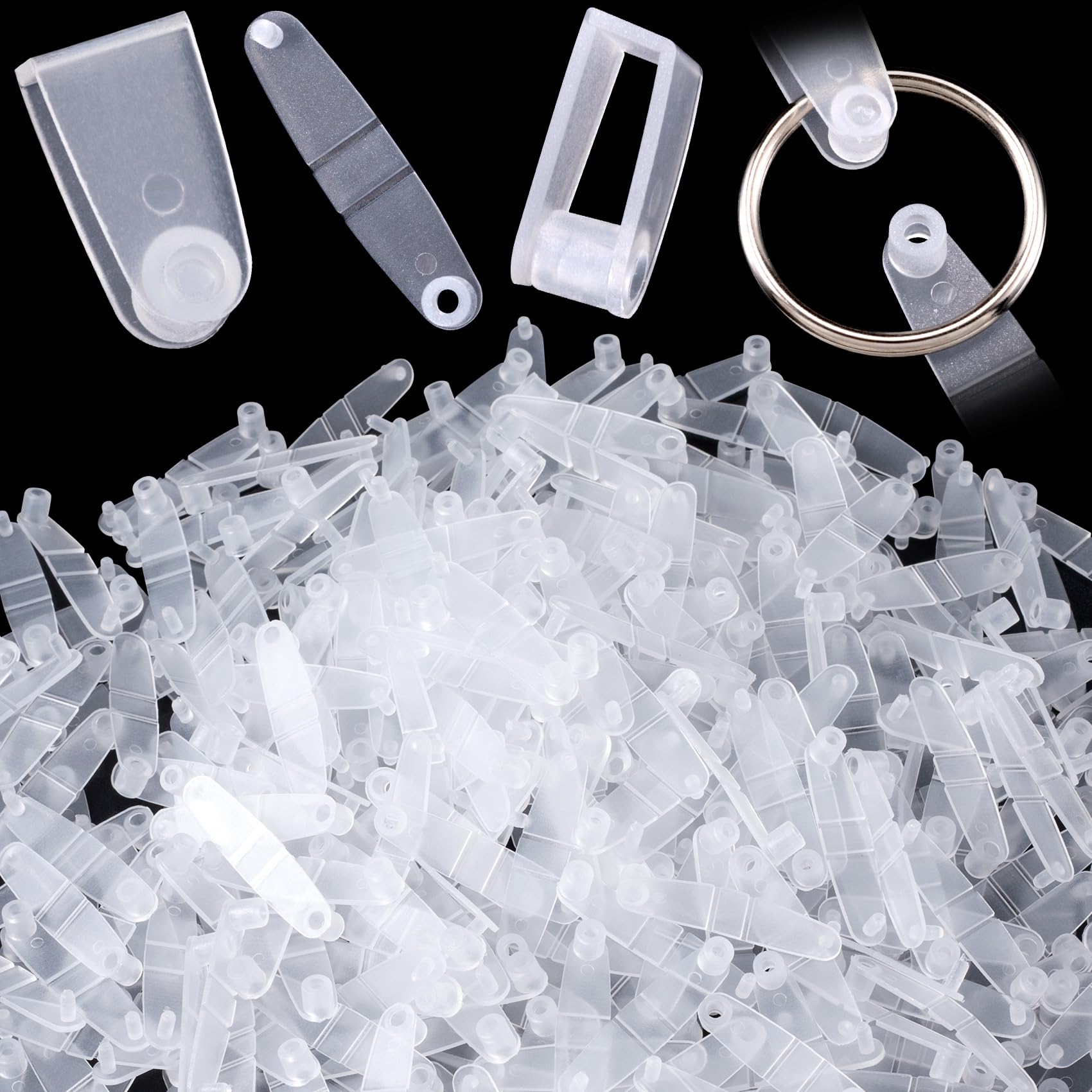 OIIKI 150Pcs Clear Acrylic Keychain Connector Snap Tabs, Plastic Keychain Clips for DIY Crafts, Card Holders for Keys Rings, Car
