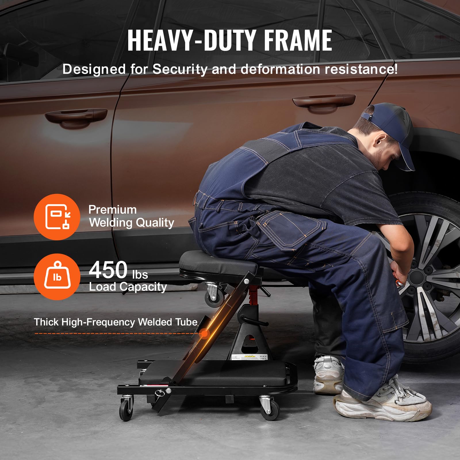 Vevor Foldable Z Garage Creeper, 40 In, 450 Lbs Load Capacity Rolling Folding Mechanic Creeper Stool, With 6 Universal Wheels Pa