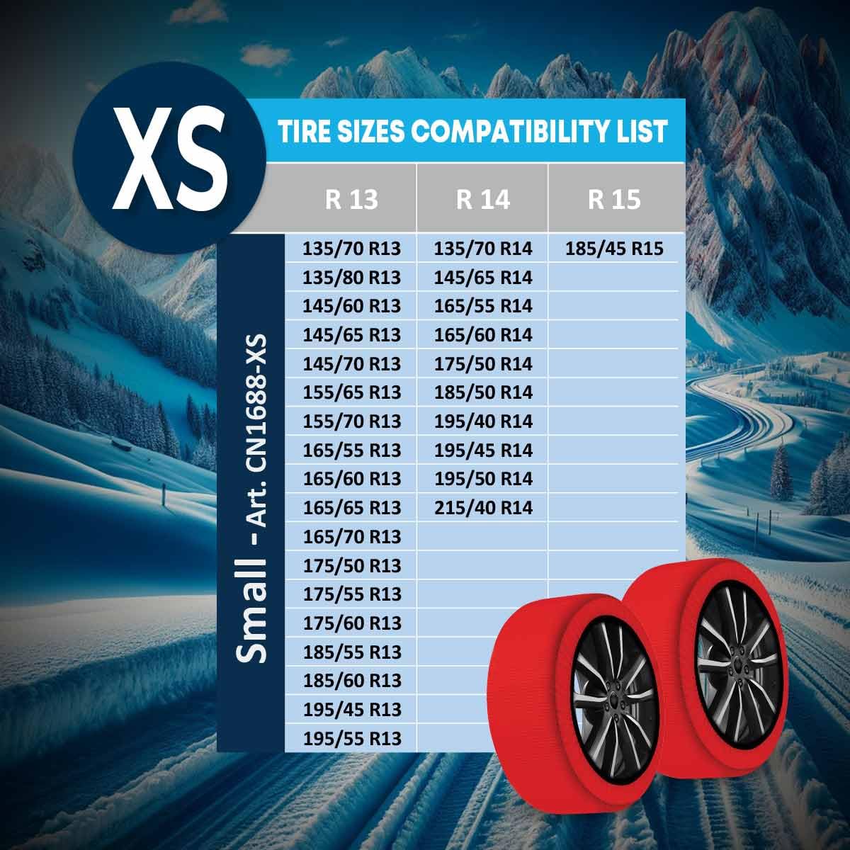 Carall Snow Socks For Car, Red Color, Size Xs, Textile Snow Chains, Easy Assembly In 2 Minutes, Approved En 16662-1 (Red, Xs)