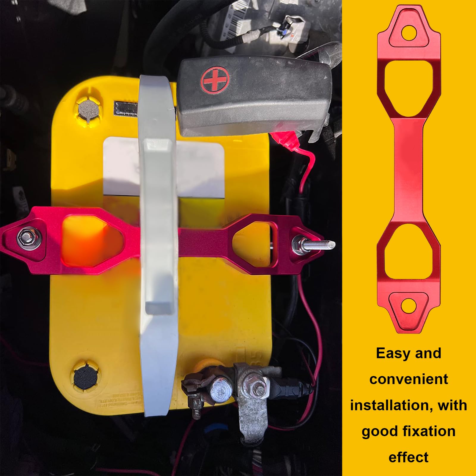Elvaesther Battery Hold Down Sets, Heavy Duty Battery Hold Down Bracket With Billet Aluminum Tie Down Bracket With J Bolts For Car Battery Mount Bracket Hold Lock Accessories Red