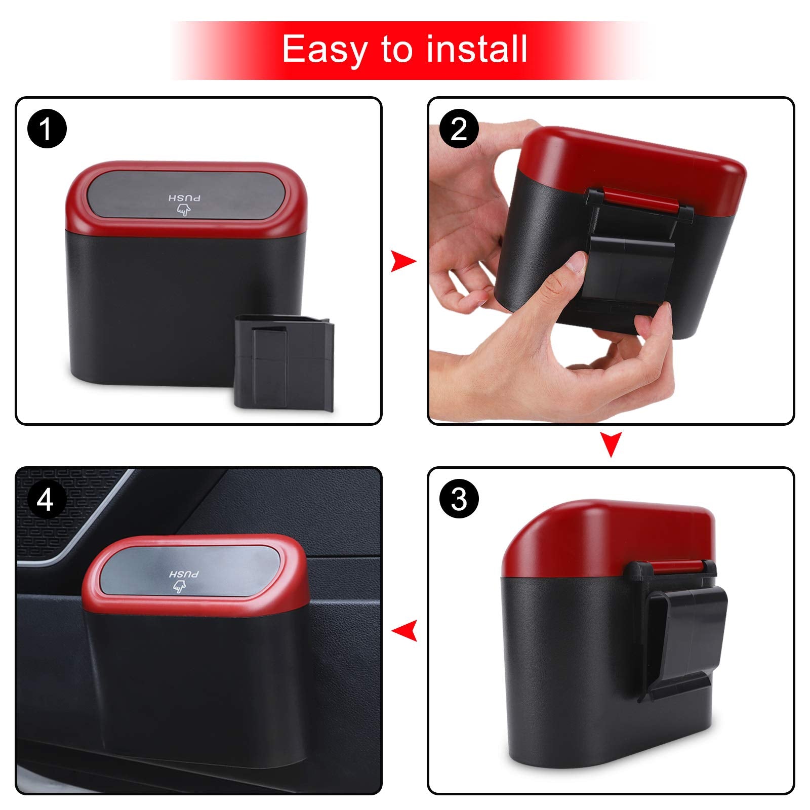 Accmor Car Trash Can With Lid, 2 Packs Mini Vehicle Trash Bin Car Dustbin Garbage Organizer Holder With 2 Roll Trash Bag, Portab