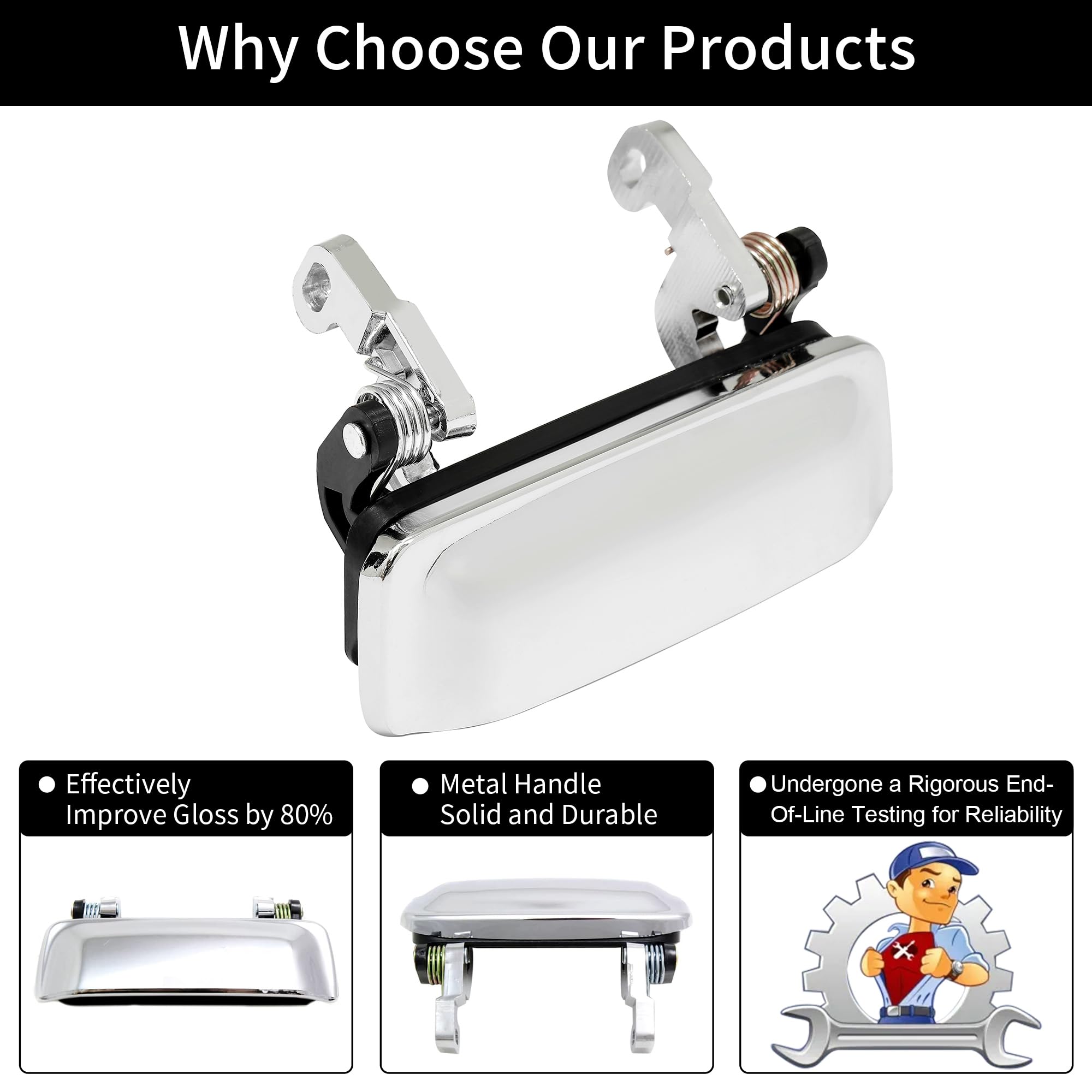 All Metal Exterior Door Handle Set Chrome, Compatible With 1998-2011 Ford Ranger, 2001-2010 Mazda B2300 B3000 B4000, Outside Fro