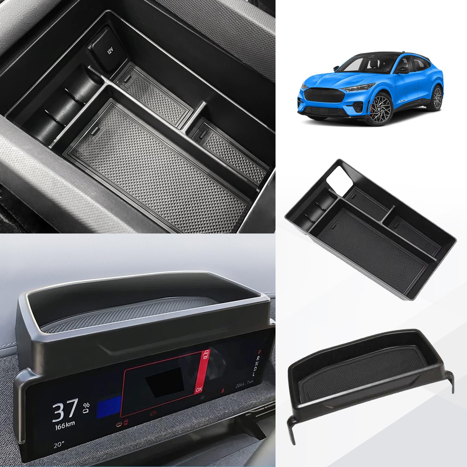 Bestevmod Center Console Organizer & Dash Tray Compatible With 2021-2024 Mustang Mach E Middle Storage Box With Coin Holder Stor