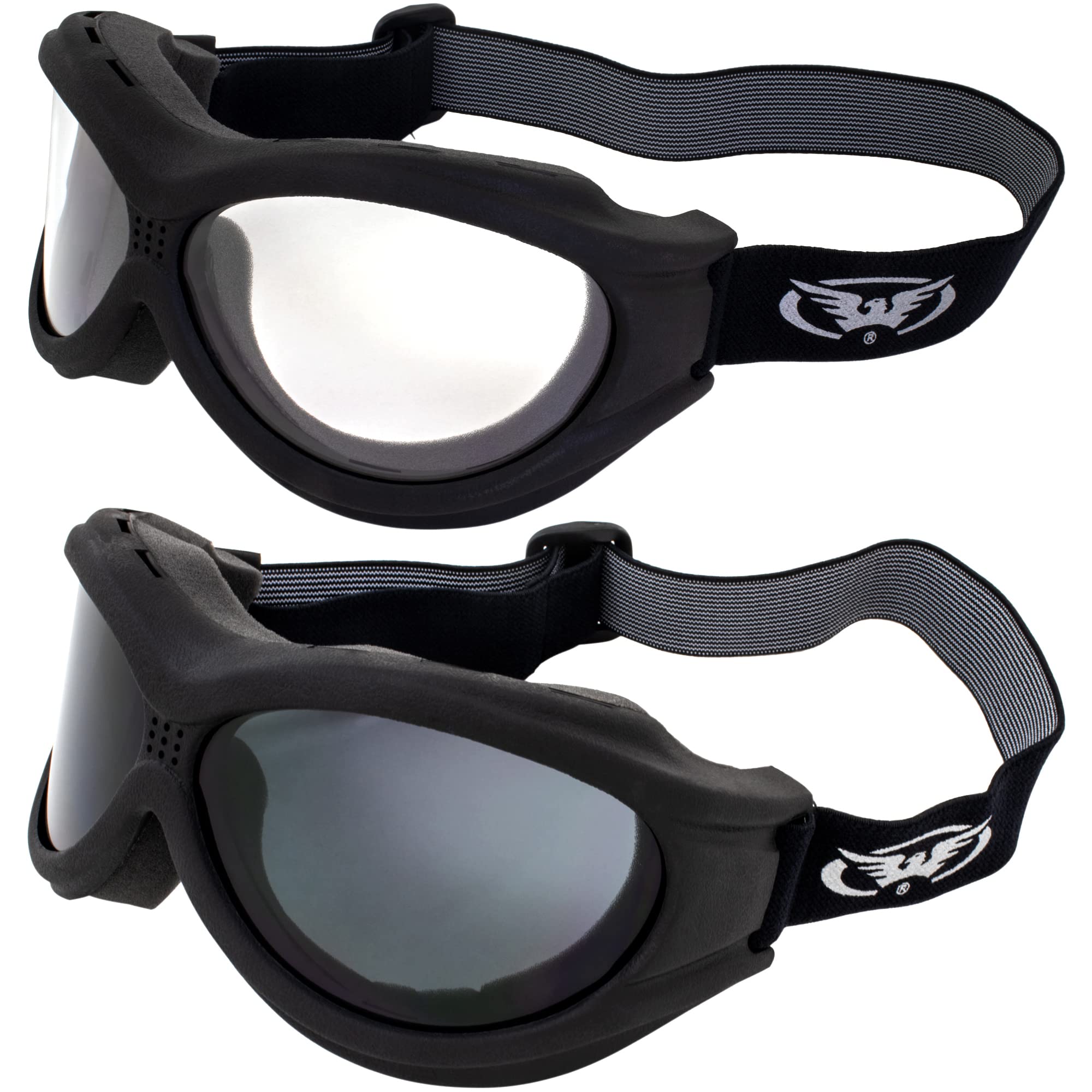 Global Vision Big Ben Motorcycle Goggles Fit Over Most Glasses Black Frames Clear And Smoke Lenses