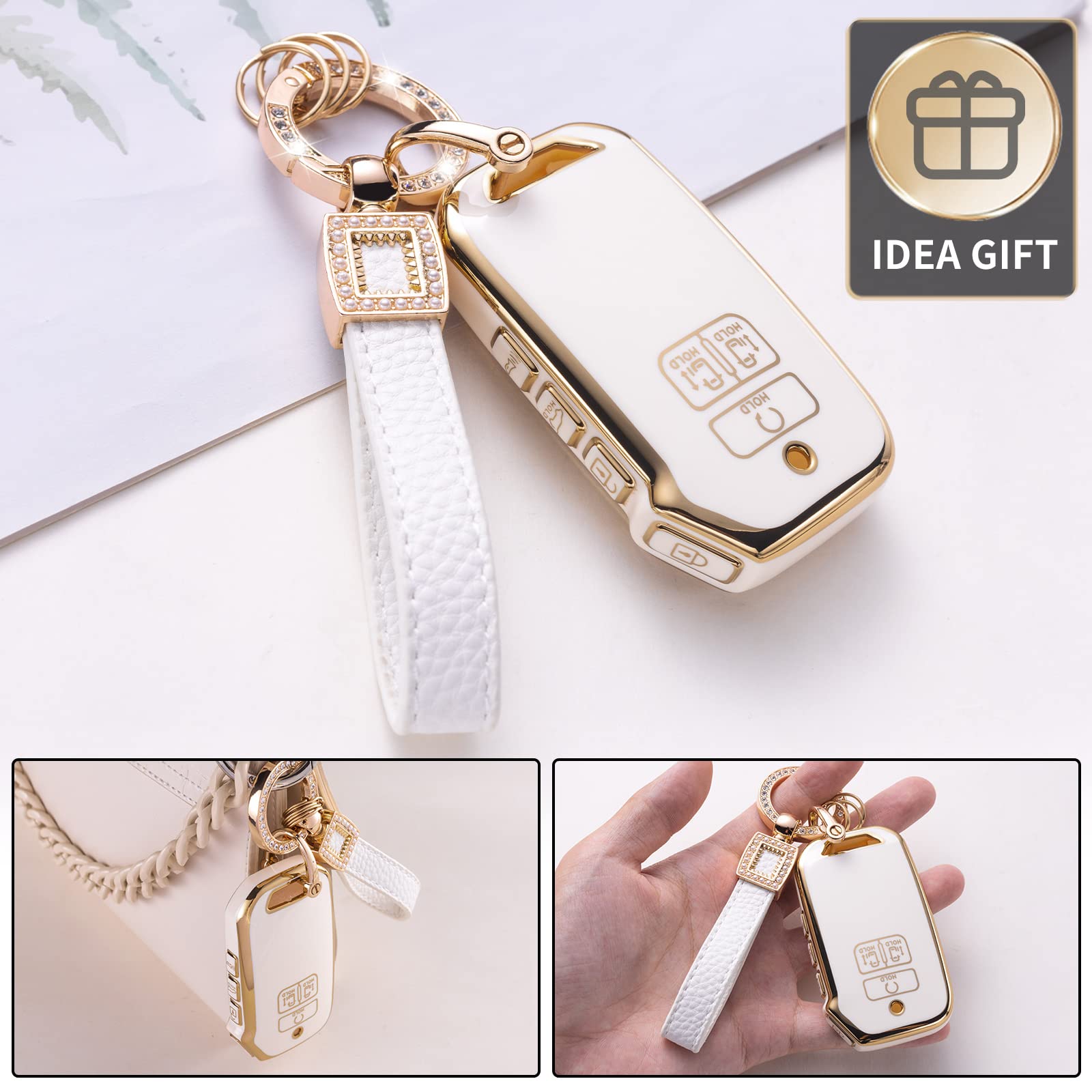 Cacarlike For Kia Key Fob Cover With Leather Lanyard, Car Key Fob Case Compatible With Kia Carnival Cadenza 6/7 Buttons Ka4 Ex S