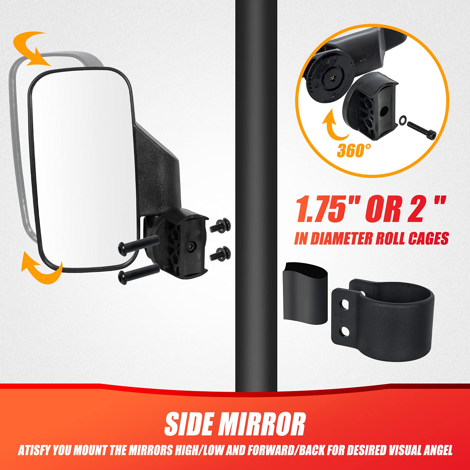 Ransoto Utv Rear View Side Mirror And Center Mirror For 1.75'' Roll Bar Compatible With Yamaha Rhino Yxz, Polaris Rzr 800 900 10