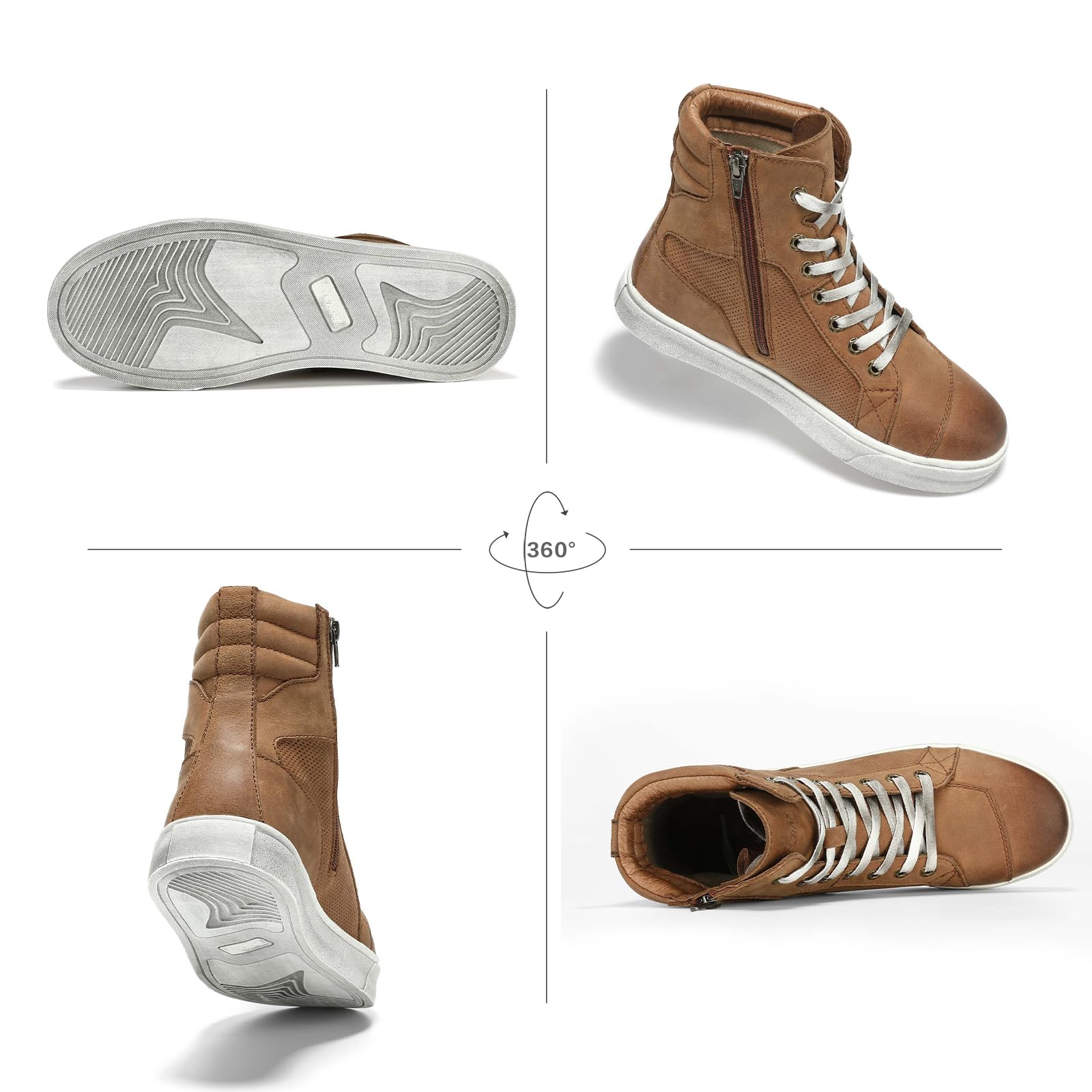 BORLEN Motorcycle Riding Shoes Cowhide Leather Breathable Casual Outdoor Street Motorcycle Boots for Men Brown 12.5