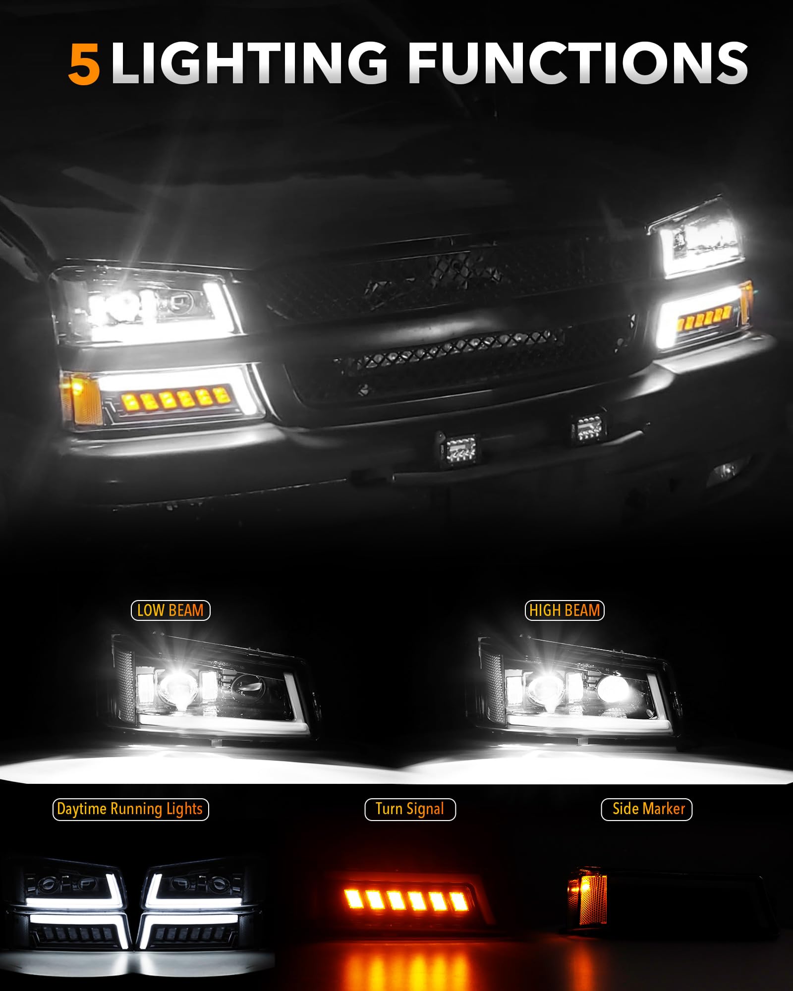 Z-Offroad Led Headlights Assembly Dot Approved With Drl Turn Signal Hi/Low Sealed Beam Compatible With 2003-2006 Chevy Silverado