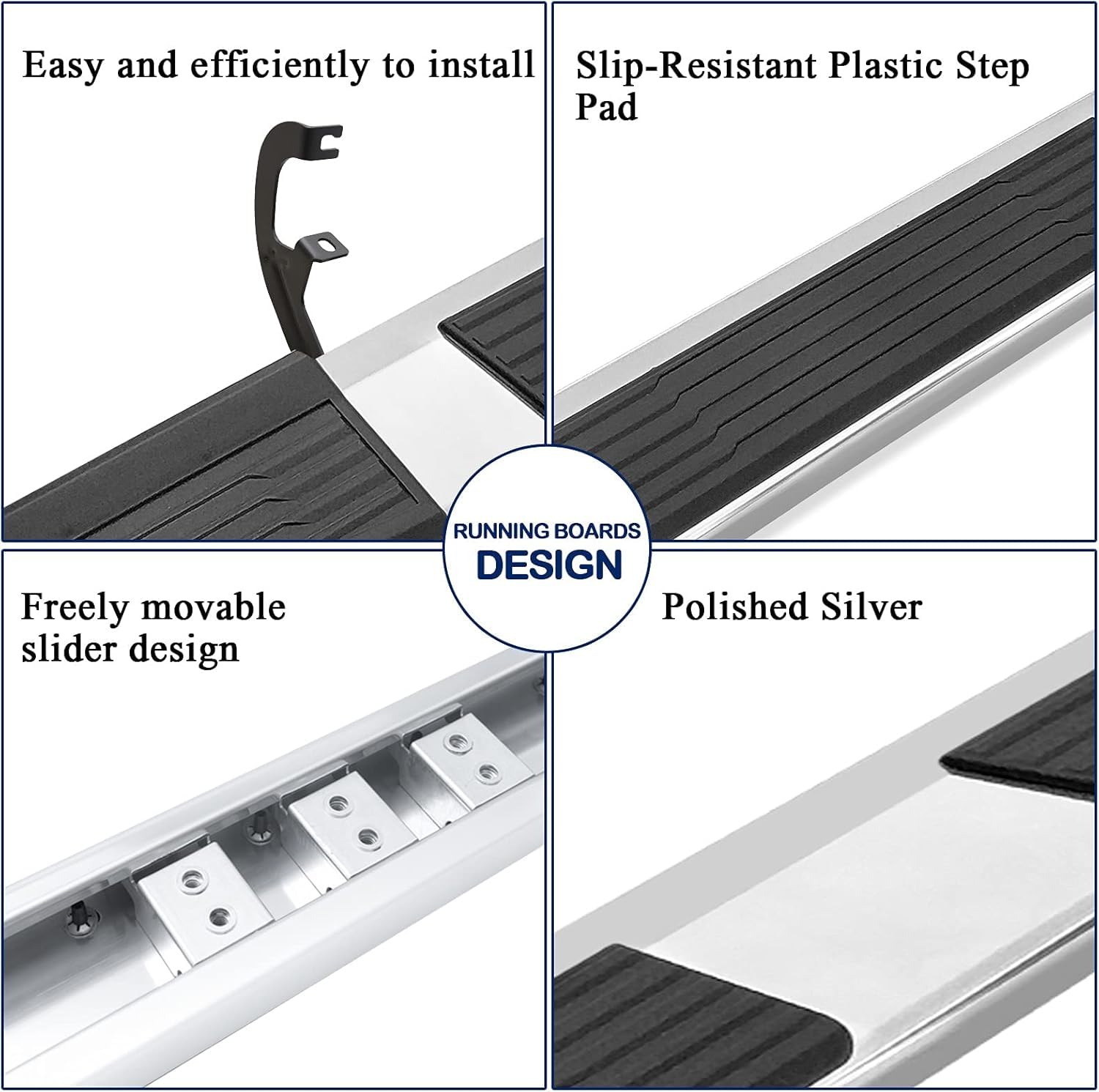 COMNOVA 6-Inch Stainless Steel Running Boards for 2019-2025 Chevy Silverado 1500 & 2020-2025 Sierra Crew Cab Model 15835S6-SS