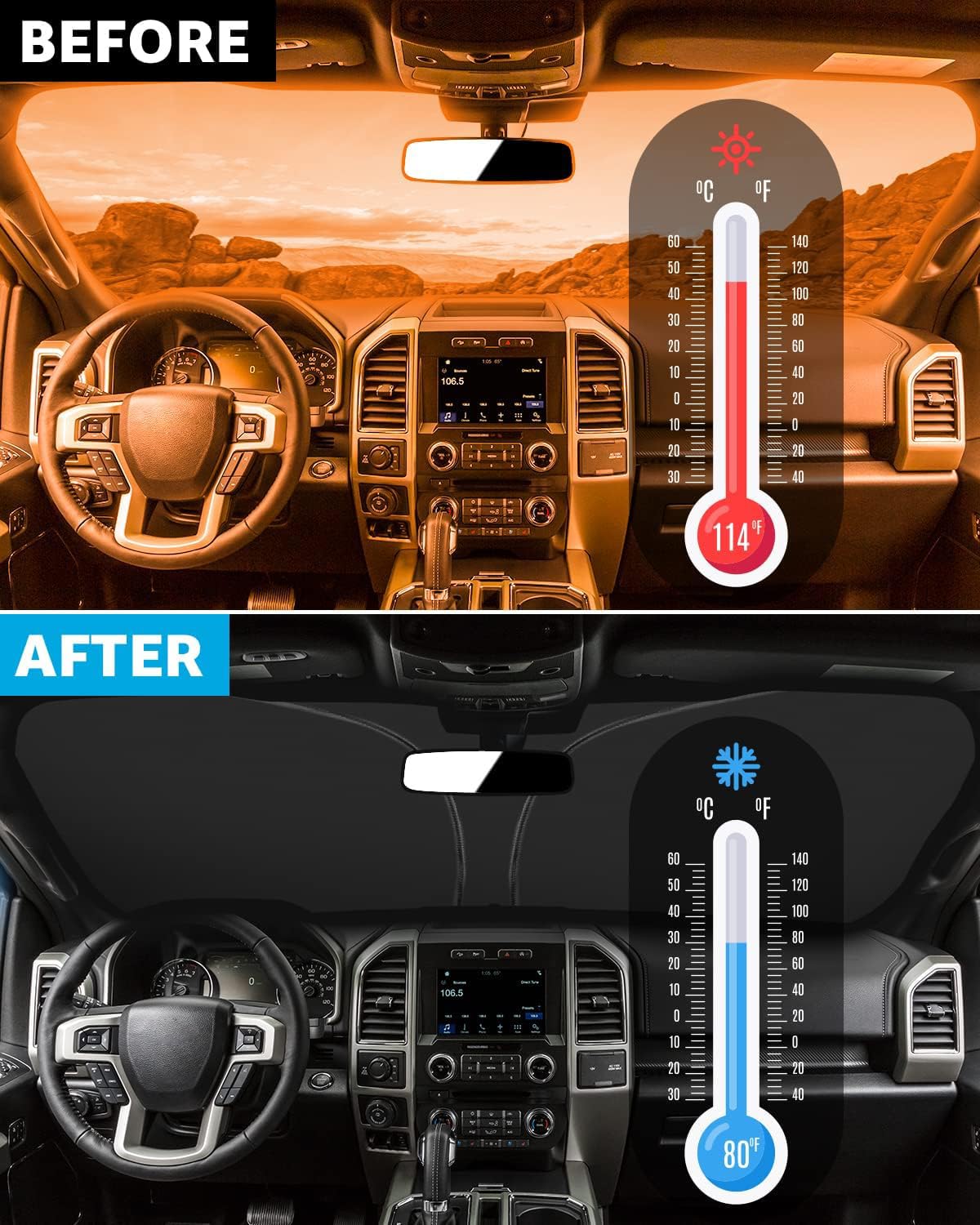 Proadsy 2025 Upgrade Windshield Sunshade Custom For 2025 2024 2023 2022 2021 Ford F-150 F150 Reflective Heat Sun Uv Protector Fo