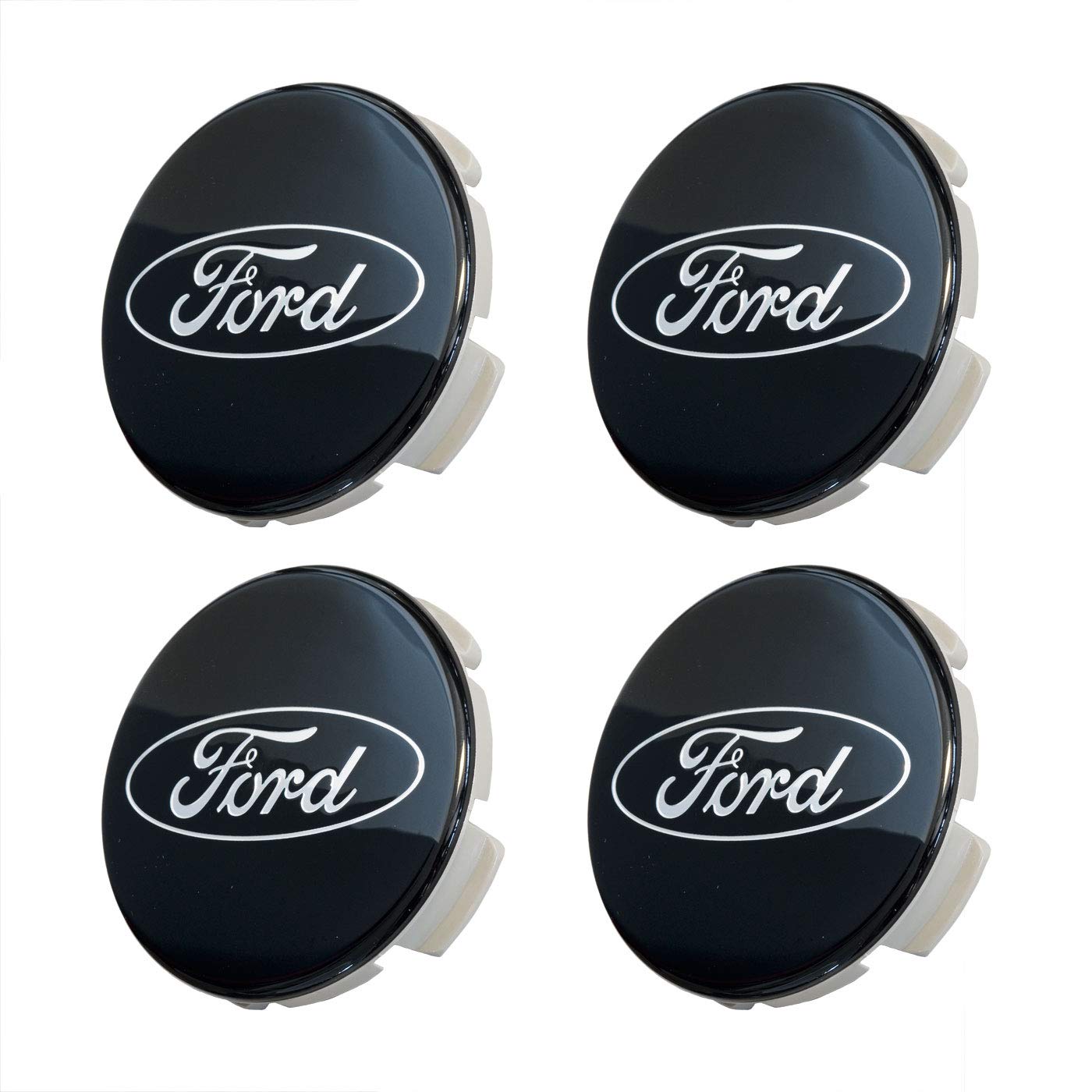 Set of Four 2 1/8 Black and Chrome Center Wheel Cap Kit, for Current and Late Model Ford Passenger Cars - Does not fit Ford Tr