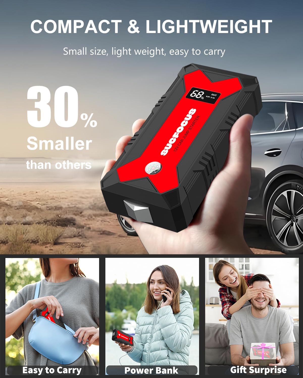 Car Battery Jump Starter, 2500A Battery Jumper Starter Portable (For 8.0L Gas Or 7L Diesel Engine), Jump Box, Jump Start Battery