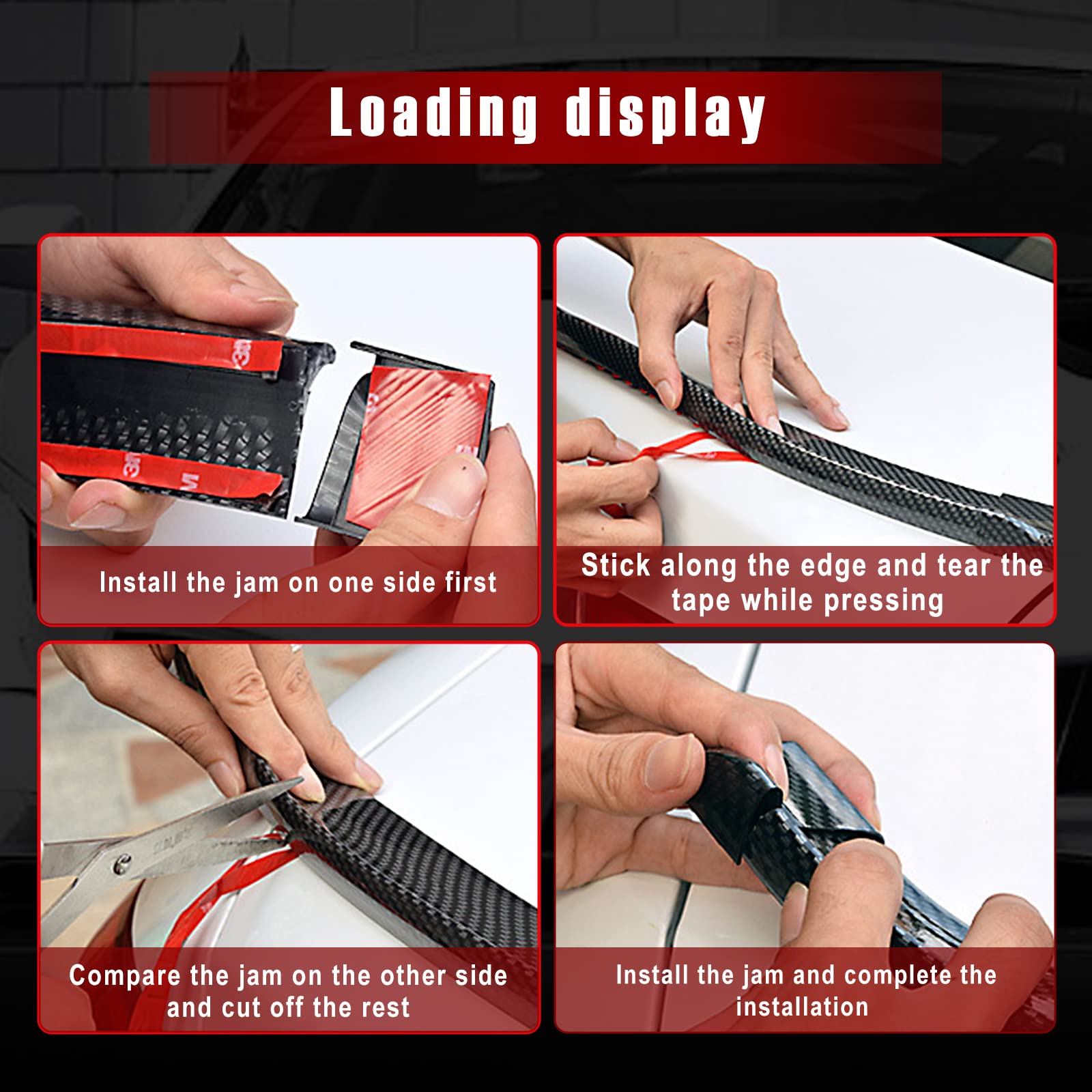 Ajxn Pack-1 Car Universal 4.9 Ft Carbon Fiber Pattern Rear Wing Decorative Strip, Spoiler Free-Punching Rubber Lip Sticker, Suit