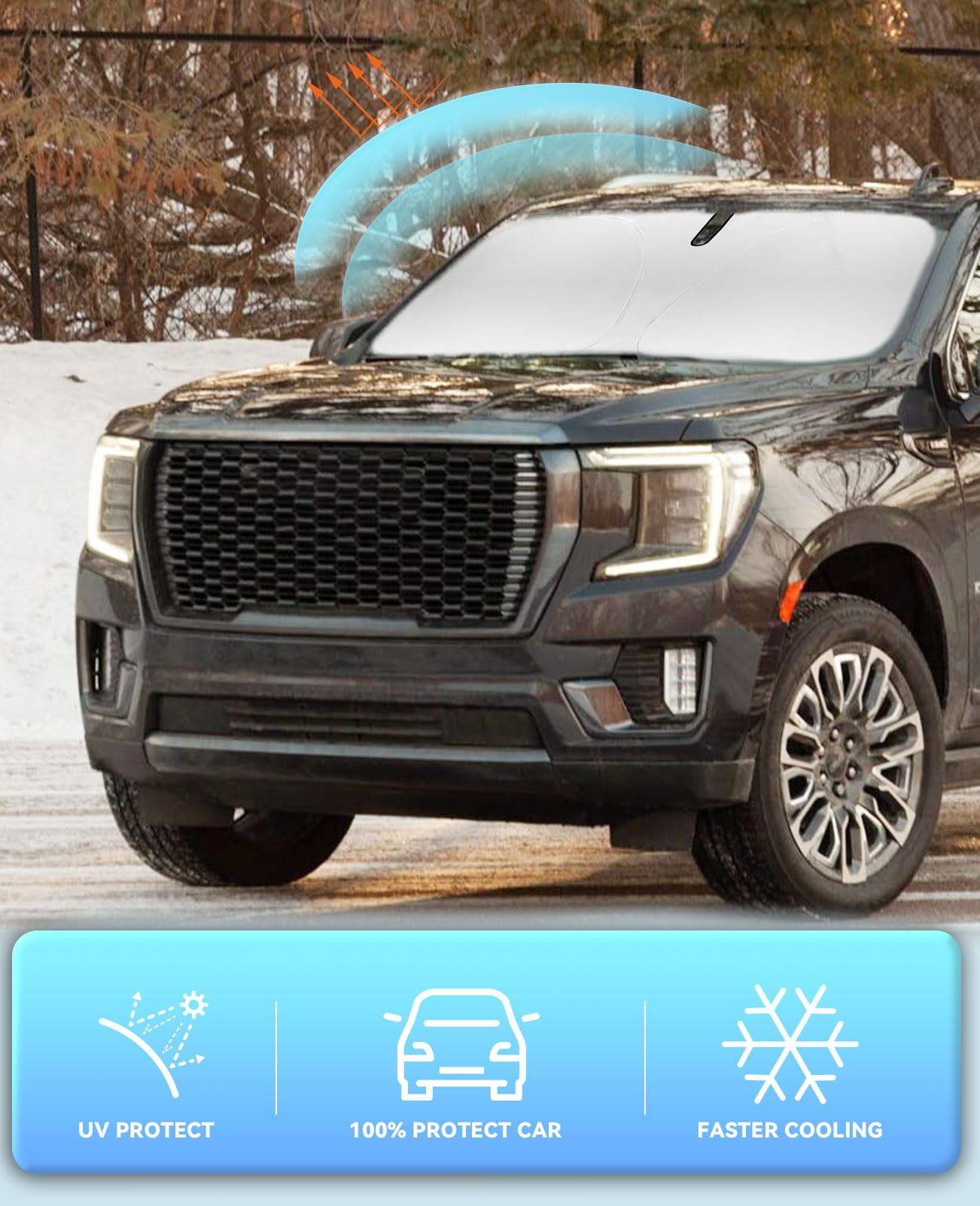 Sunshade Windshield Sun Shade For 2021 2022 2023 2024 2025 Gmc Yukon Xl Foldable Thicken 2-Layer Silver Coating Front Window Sun