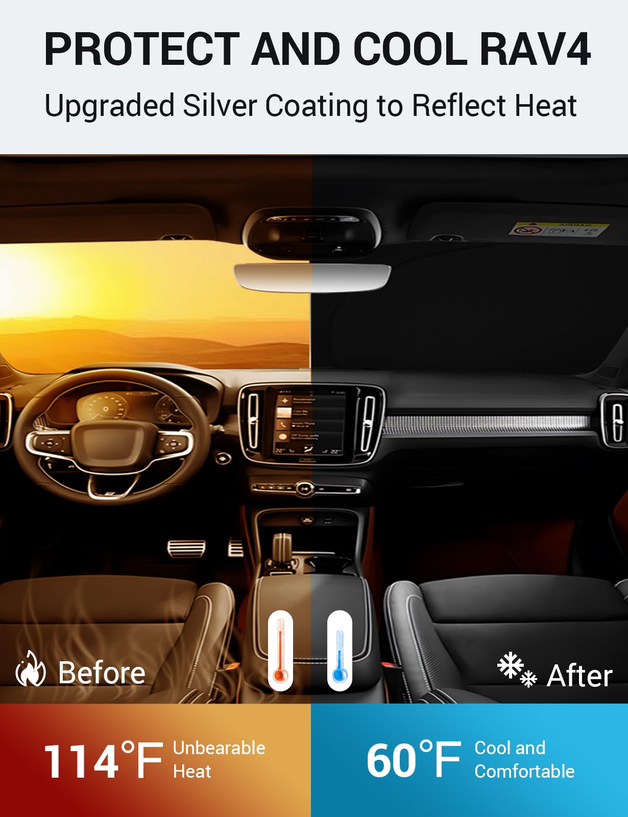 Proadsy 2025 Upgrade Windshield Sun Shade Custom Fit Volvo Xc40 2019-2025 Foldable Front Sunshade Protector Sun Visor Blocks Uv