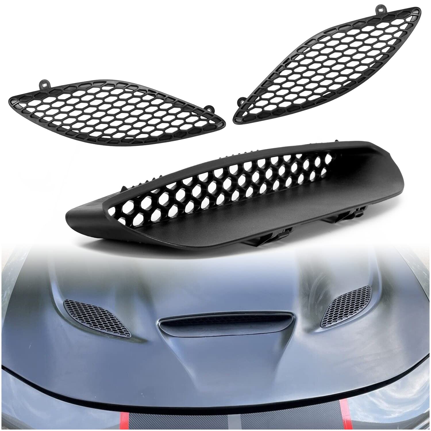 HECASA Hood Scoop Bezel Compatible With 2015-2020 Charger SRT Hellcat Grille Trim Black (Side Grilles Not Fit 2021 Models/Center