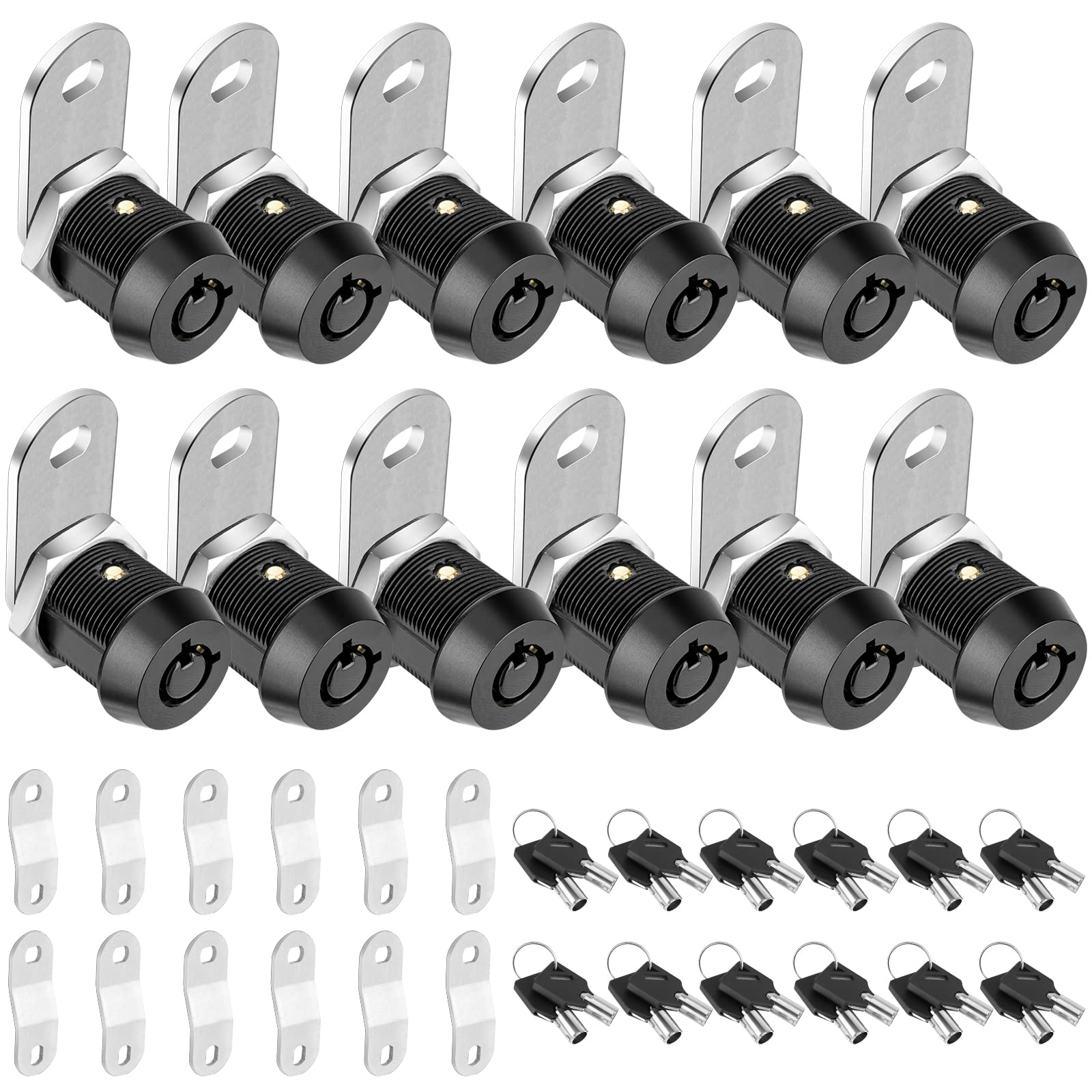 Pteromy 12 Pack Cabinet Lock With Keys, 5/8'' Heavy Duty Tubular Cam Lock For Rv Compartment Storage Locks, Full Set Of Rv Cam L