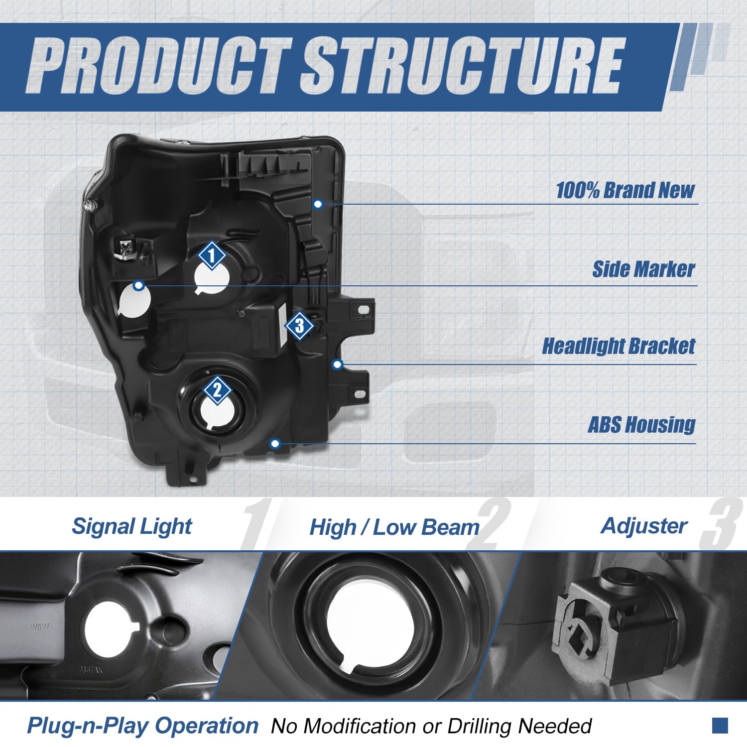 Auto Dynasty [Halogen Model Factory Style Headlights Assembly Compatible With Ford F-250 F-350 F-450 F-550 Super Duty 11-16, Bla