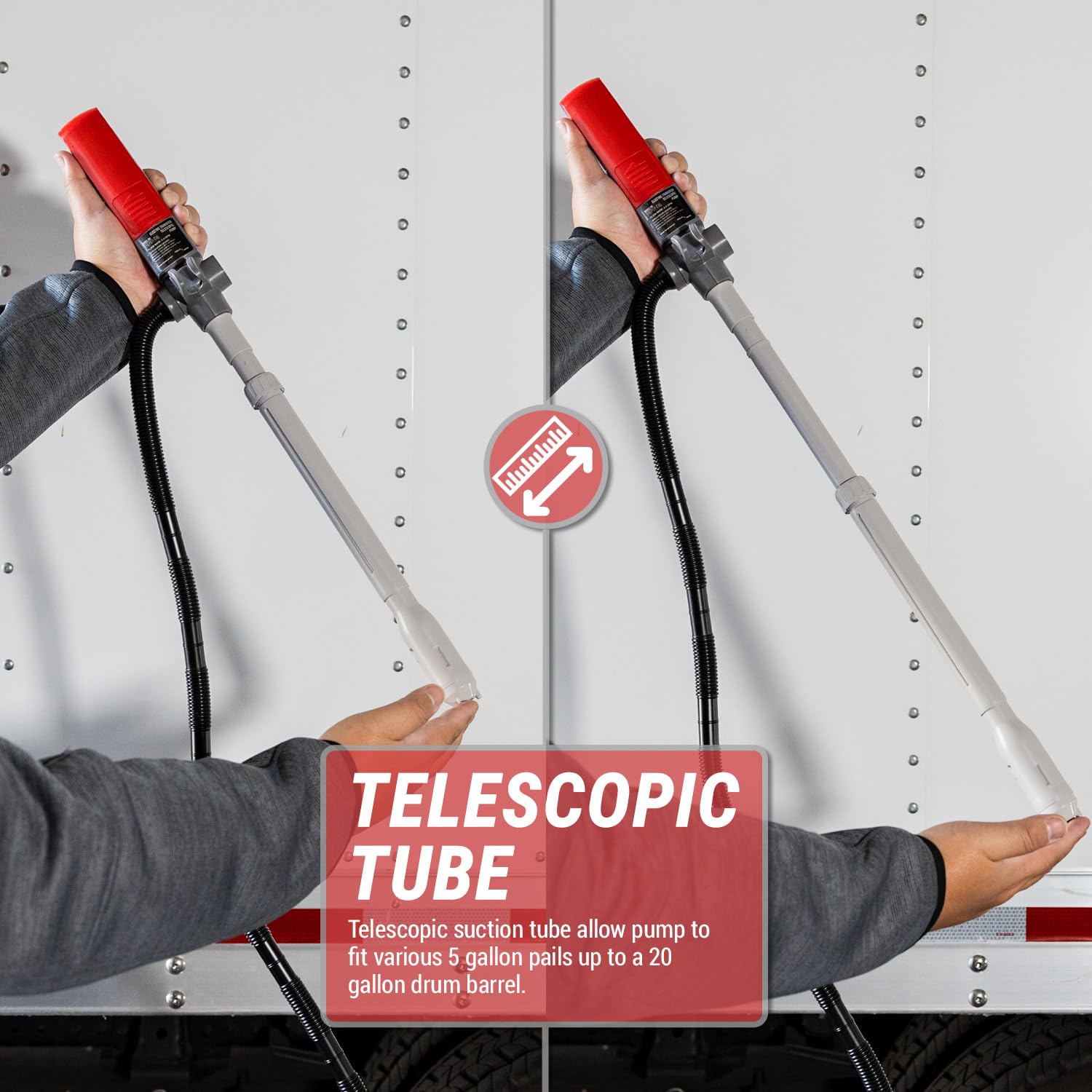 Tera Pump Fuel Transfer Pump W/Quick Flow Control Nozzle & Telescopic Tube - 3X Powerful D Battery Powered, 10Ft Xl Long Discharge Hose, Multipurpose Portable Battery Pump For Gas, Diesel (2.4 Gpm)