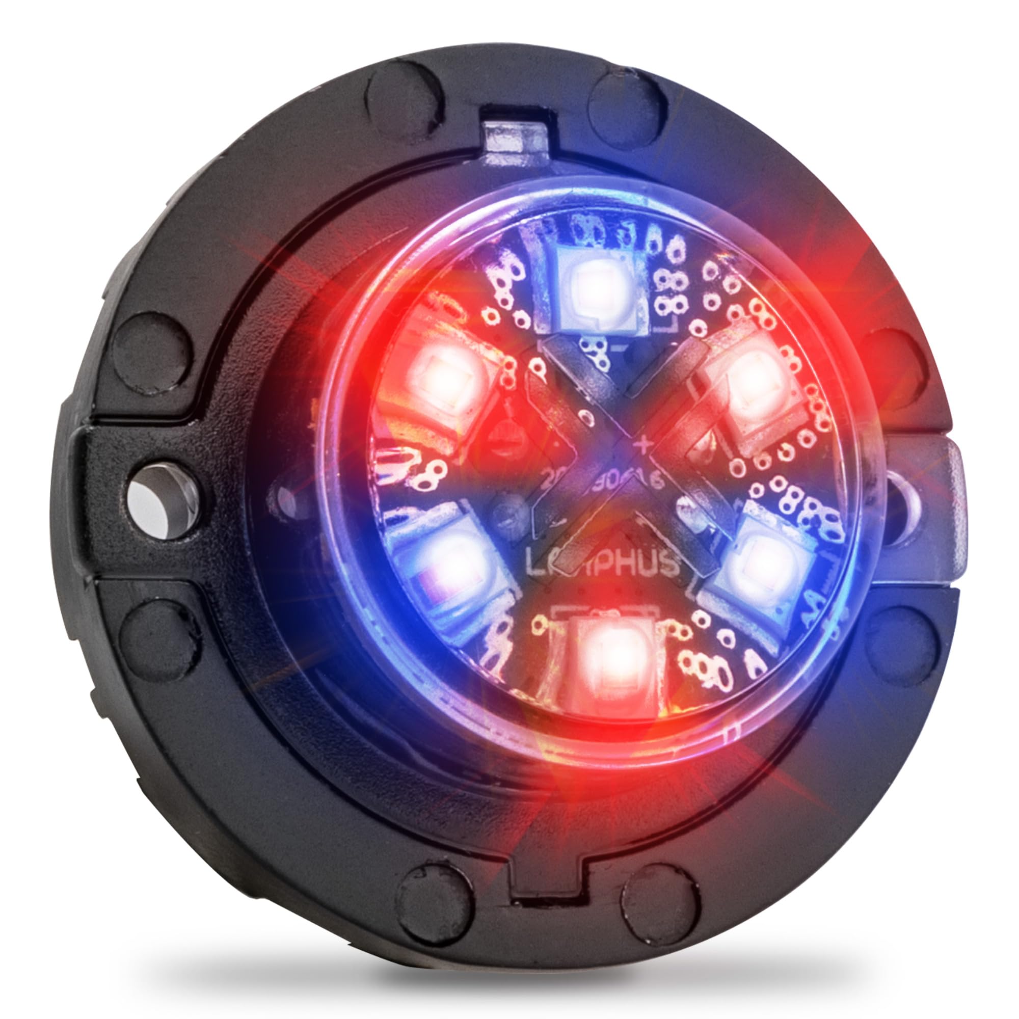 SnakeEye III Blue Red LED Hideaway Strobe Light [SAE Class 1] 12V 1 Inch Round Waterproof Wig Wag Emergency Flashing Hide Away F