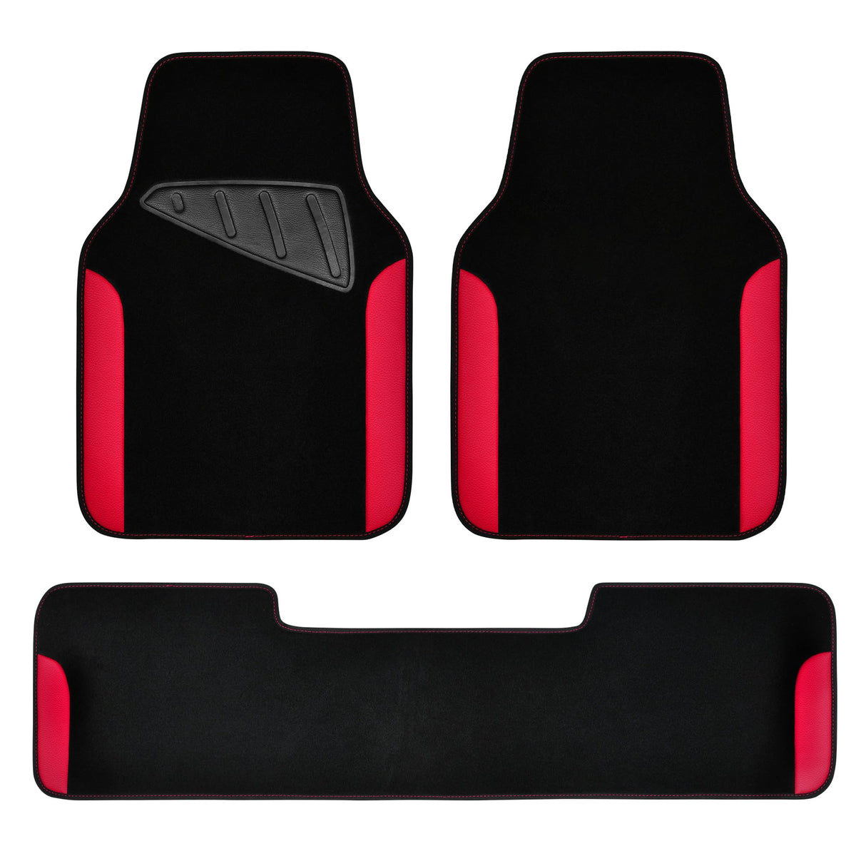Car Pass Waterproof Universal Faux Leather 3Pcs Car Floor Mats, Red Car Mats Fit For Suv,Vans,Sedans, Trucks,Set Of Vehicles Car