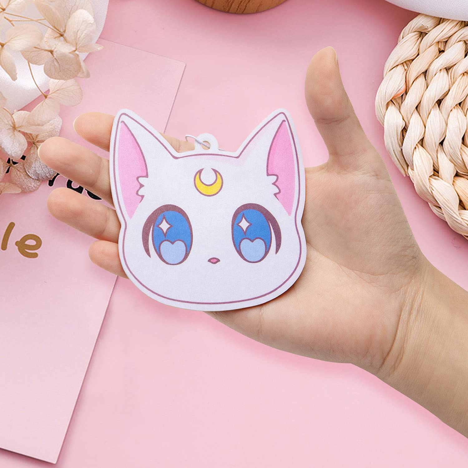 L1Rabe Car Air Freshener Anime Moon Cat Artemis Incense Chips, 4 Styles And Scents Of Anime Moon Cat Artemis Car Rearview Mirror